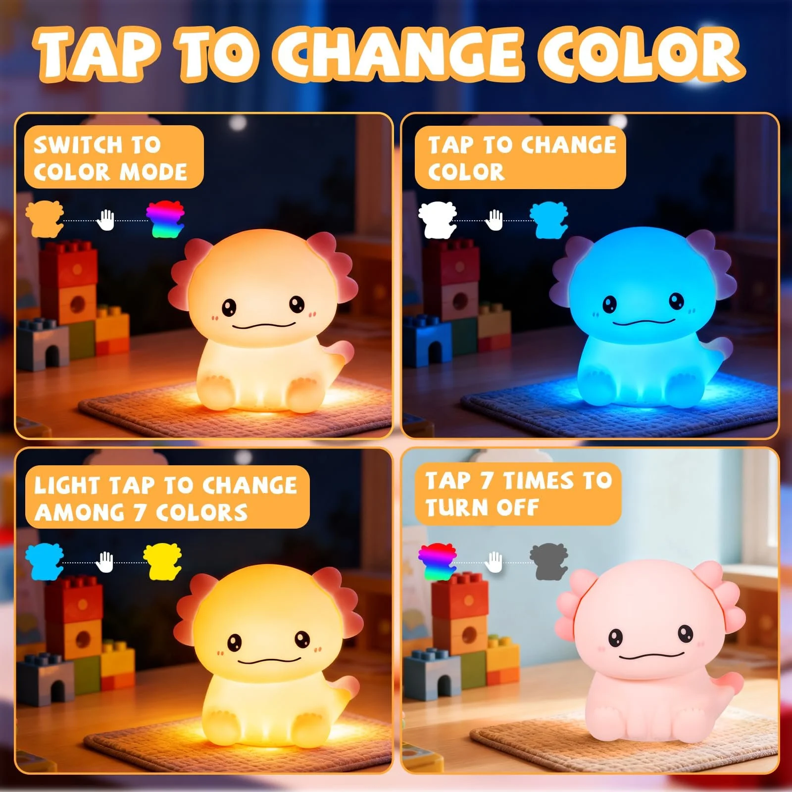 Настільна лампа Chevet Wireless 7 Colours RGB Touch Remote USB Axolotl Shape, фото №4