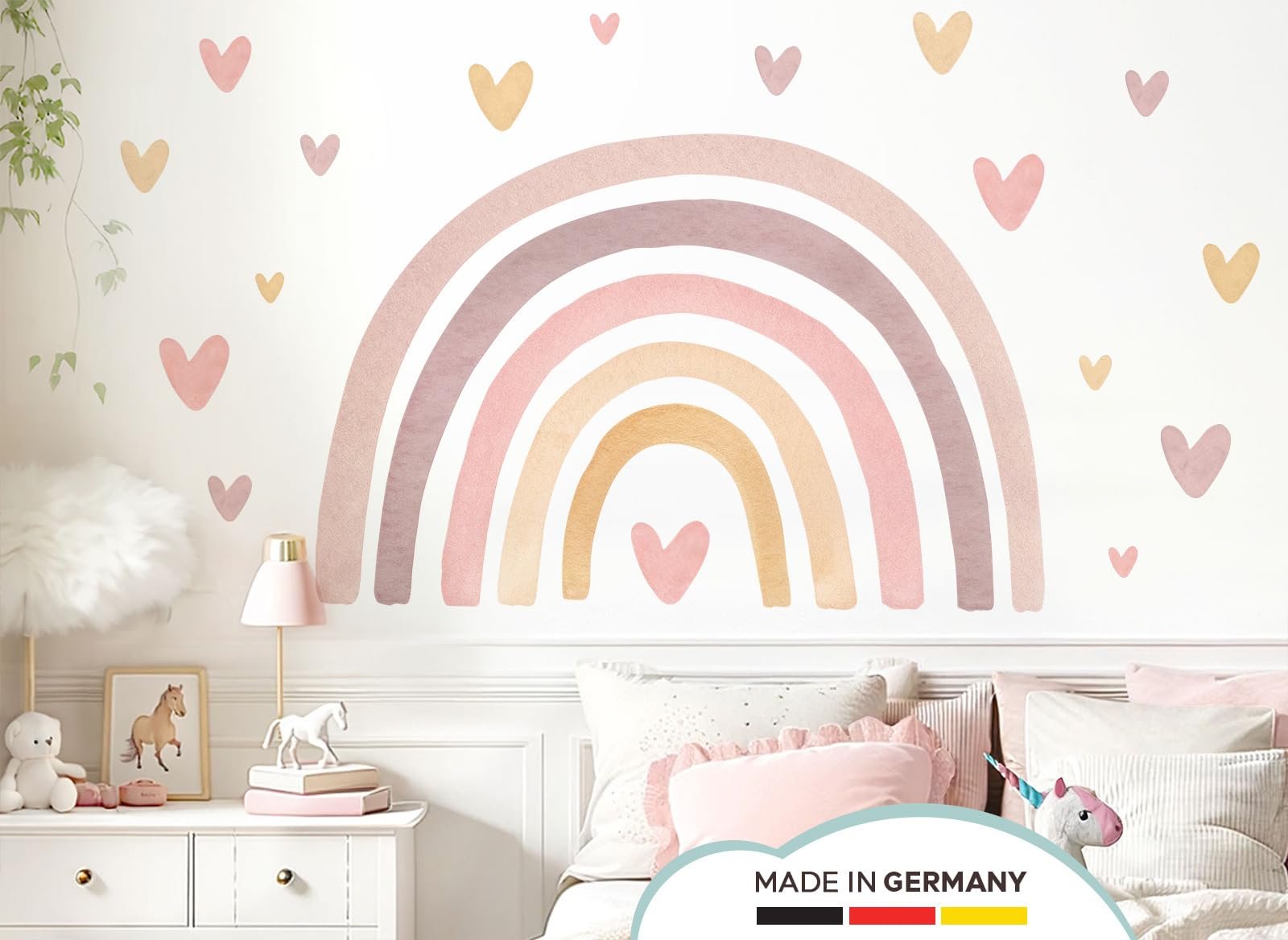 Наклейка на стену Little Deco DL5091 XL Радуга с сердечками Розово-желтая 218 x 129 см, фото №2