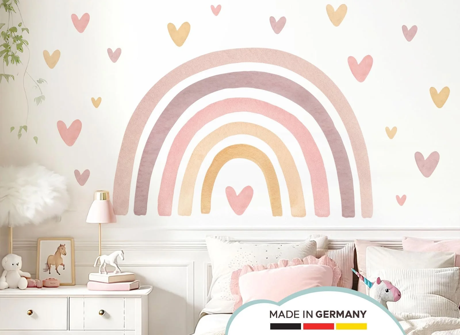 Наклейка на стену Little Deco DL5091 XL Радуга с сердечками Розово-желтая 218 x 129 см, фото №2