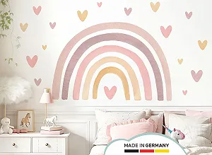 Наклейка на стіну Little Deco DL5091 XL Веселка з сердечками Рожево-жовта 218 x 129 см synthetic.ua - Фото 1