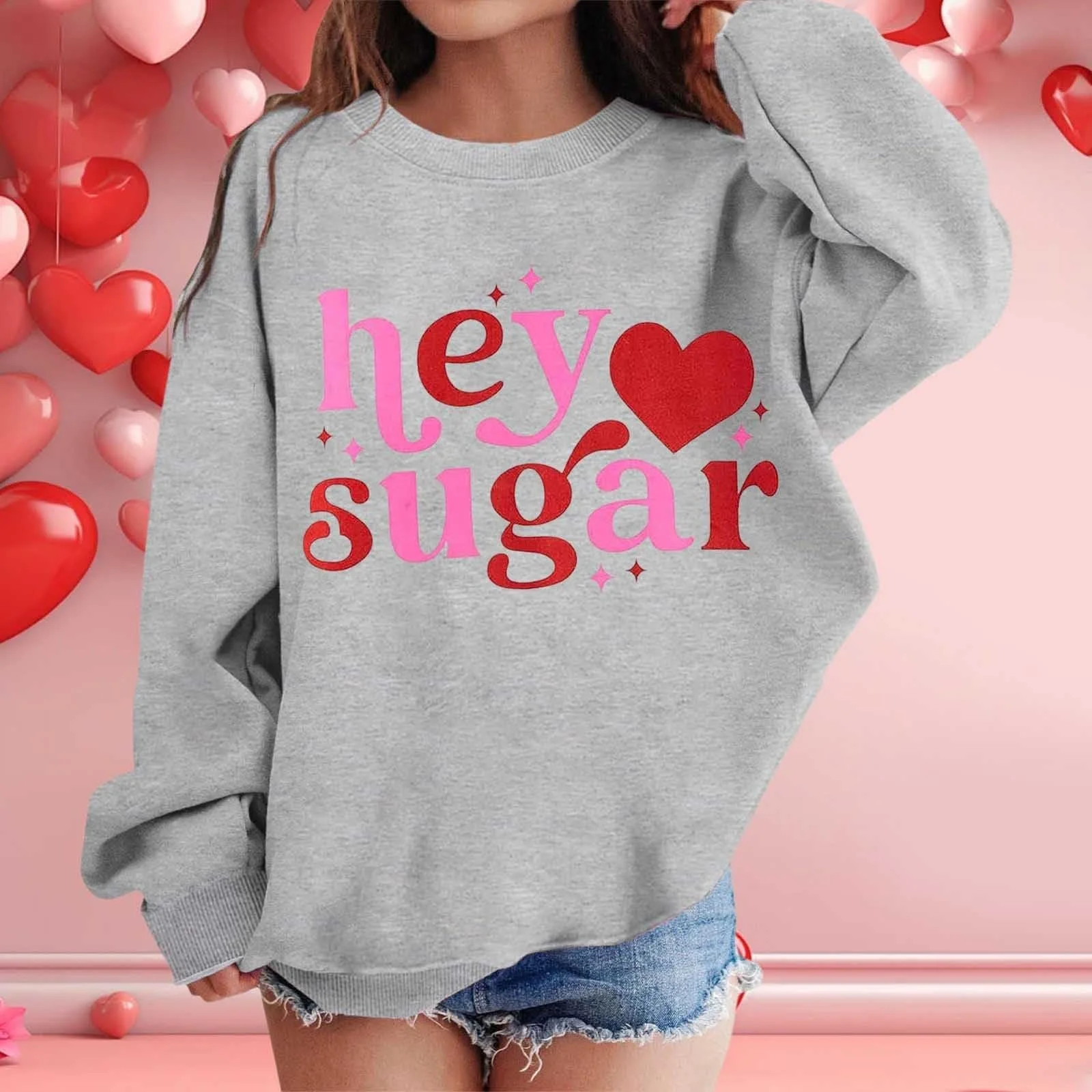 Графічний світшот для дівчат, круглий виріз, довгі рукава, фото №3