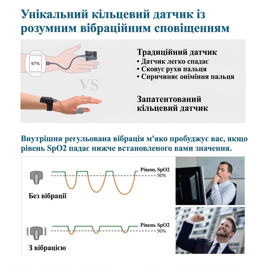 Портативний монітор сну та пульсоксиметр Viatom Checkme O2 Чорний, фото №4 Портативний монітор сну та пульсоксиметр Viatom Checkme O2 Чорний, фото №4