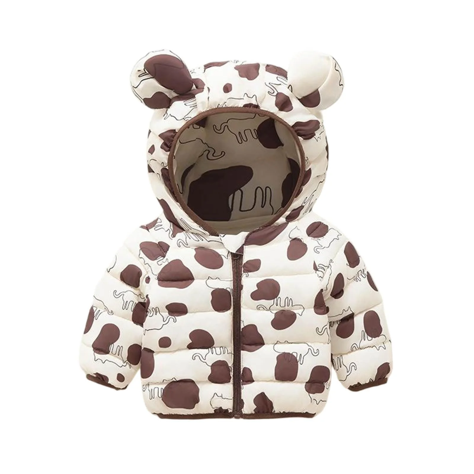 Куртка стеганая для девочек-подростков с цветочным принтом, зимняя куртка с капюшоном, на полной молнии, зимнее пальто с длинными рукавами, теплая стеганая куртка с ушками, модная куртка с капюшоном, милая хлопковая, фото №1