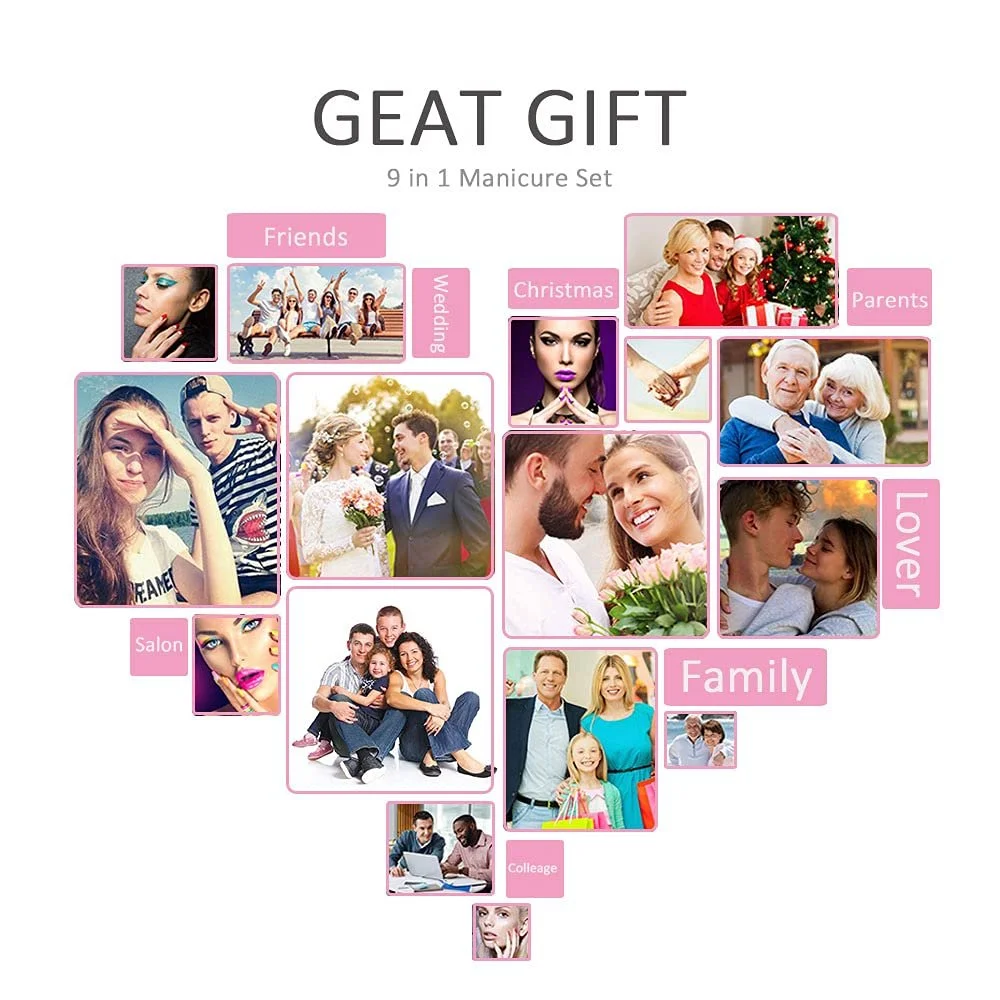 Набір для манікюру 9 в 1 HANTEKAS з нержавіючої сталі, з чорним червоним шкіряним чохлом, фото №8