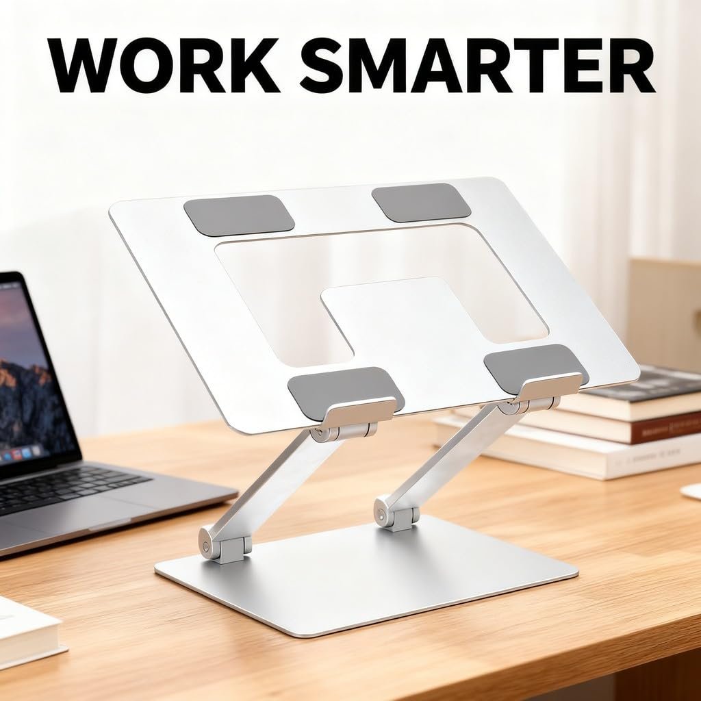 Подставка для ноутбука алюминиевая, складная портативная 15,9 дюймов, эргономичная регулируемая по высоте, теплоотвод для эффективного охлаждения, нескользящая, фото №4