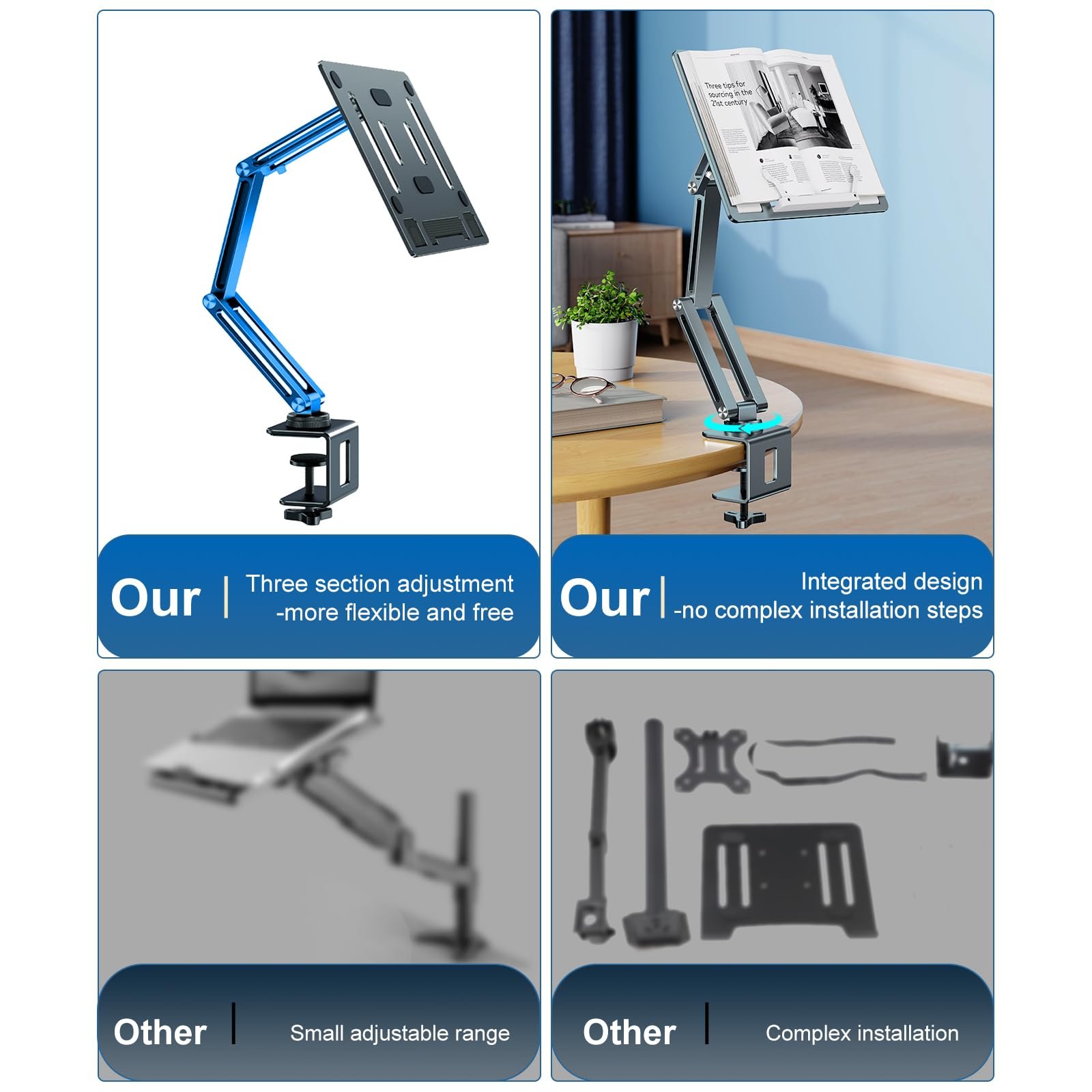 Підставка для ноутбука алюмінієва, регульована, складна, для планшетів/ноутбуків 10-16 дюймів, фото №7