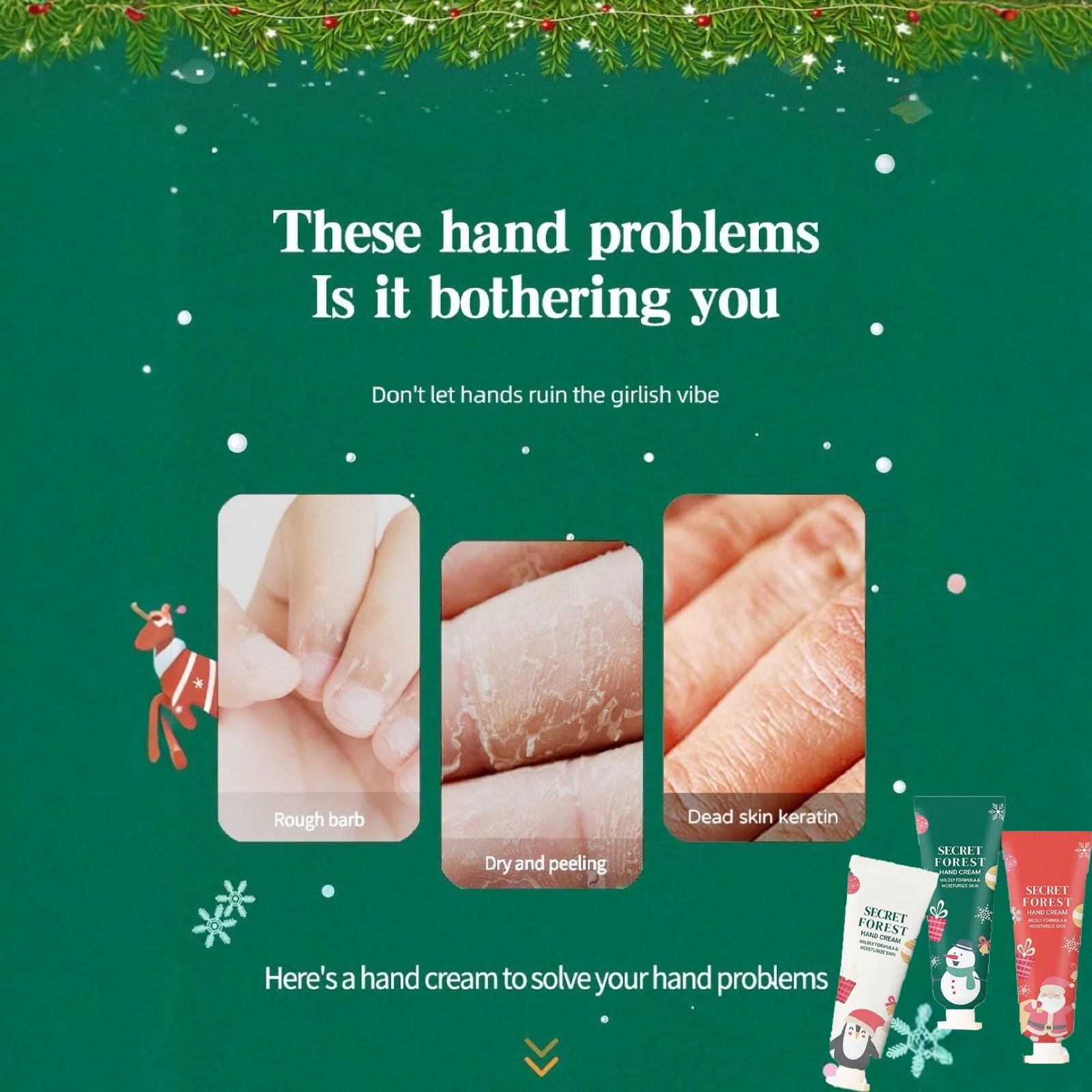 Набор Рождественских Кремов для Рук, Набор Рождественских Кремов для Очень Сухих Рук, Набор Увлажняющих Средств для Женщин и Мужчин из 3 Штук, фото №4