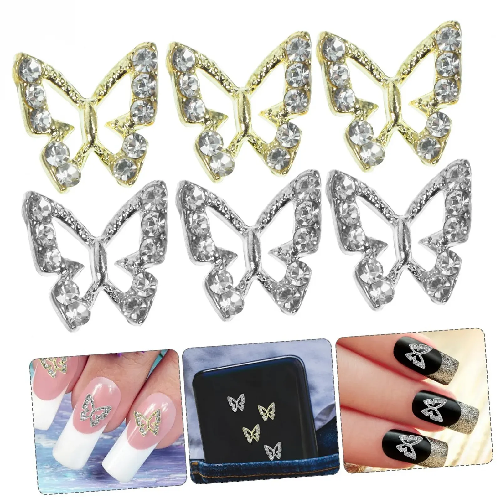 Украшения для ногтей Бабочки 40 шт. Металлические блестящие украшения для маникюра, фото №5