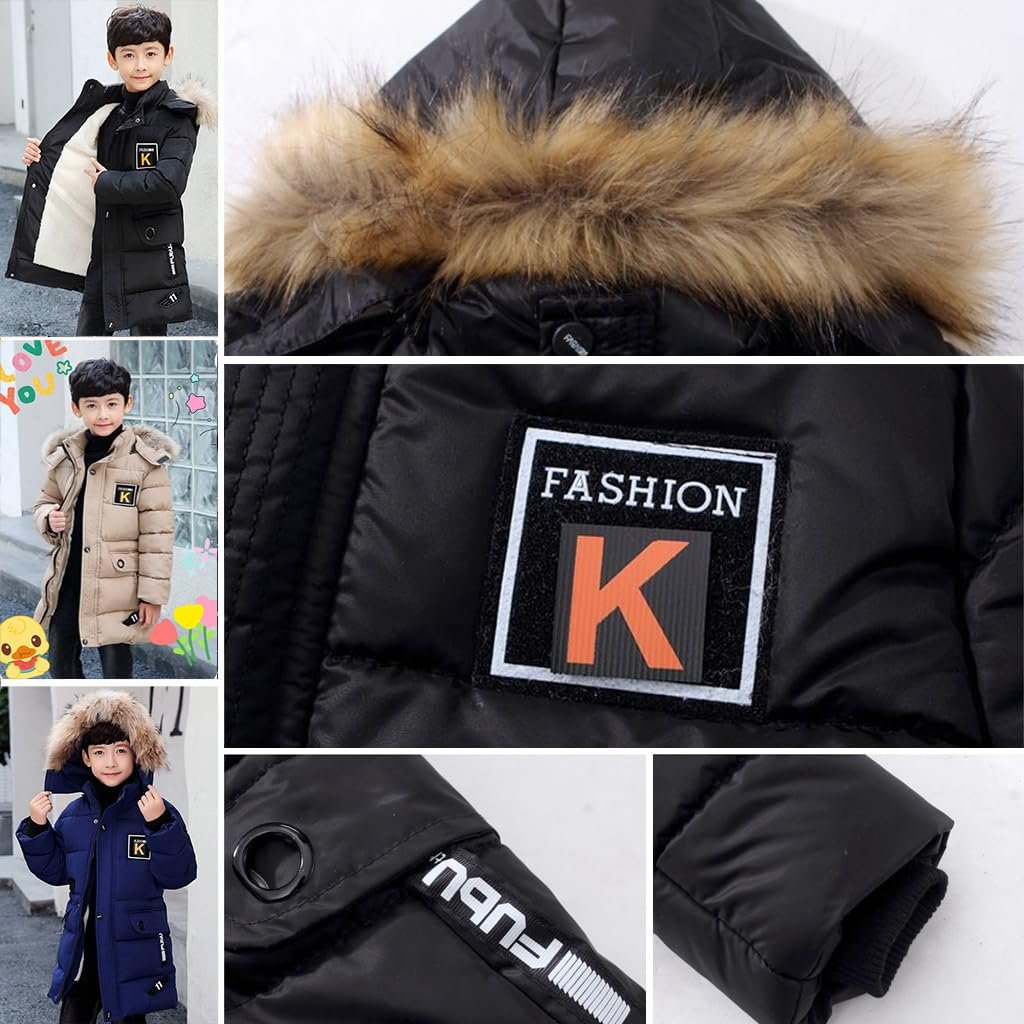 Зимова куртка Linboo для хлопчиків, дитяча зі знімним хутряним капюшоном, товста стьобана, фото №6 Зимова куртка Linboo для хлопчиків, дитяча зі знімним хутряним капюшоном, товста стьобана, фото №6