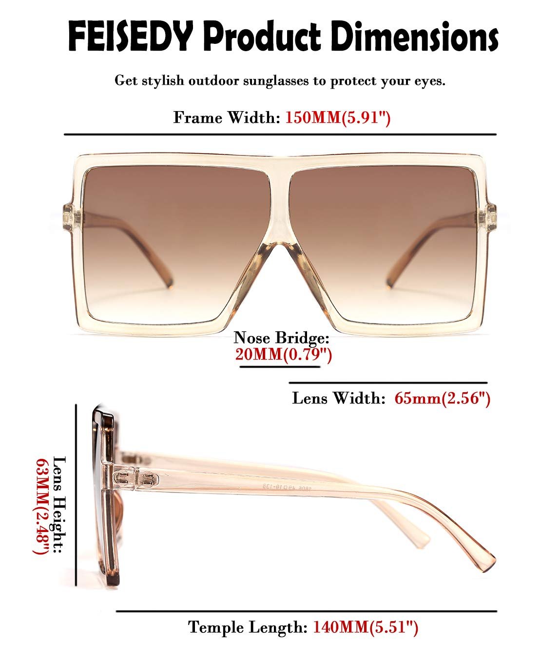 Сонцезахисні окуляри Квадратні FEISEDY B2539 Оверсайз, велика оправа, для жінок та чоловіків, фото №6 Сонцезахисні окуляри Квадратні FEISEDY B2539 Оверсайз, велика оправа, для жінок та чоловіків, фото №6