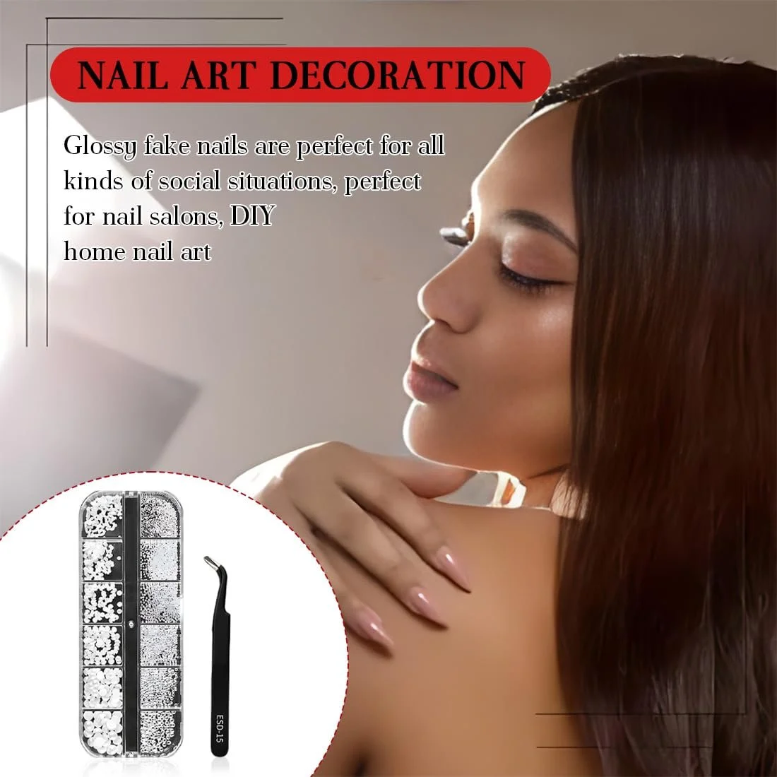 Стразы для ногтей 1 коробка/12 ячеек, белые бусины для женщин, акриловые украшения для ногтей, дизайн для ногтей, полукруглые жемчужные шарики, шармы для ногтей, маленькие бусины из нержавеющей стали, икорные бусины, белая плоская задняя часть, фото №6