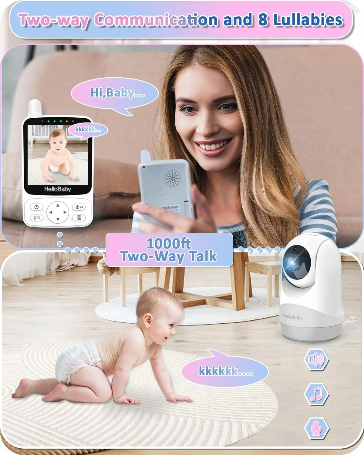 Відеоняня HelloBaby 355°/120° Pan-Tilt 2x Zoom 305 м 2-Way Audio, фото №8 Відеоняня HelloBaby 355°/120° Pan-Tilt 2x Zoom 305 м 2-Way Audio, фото №8