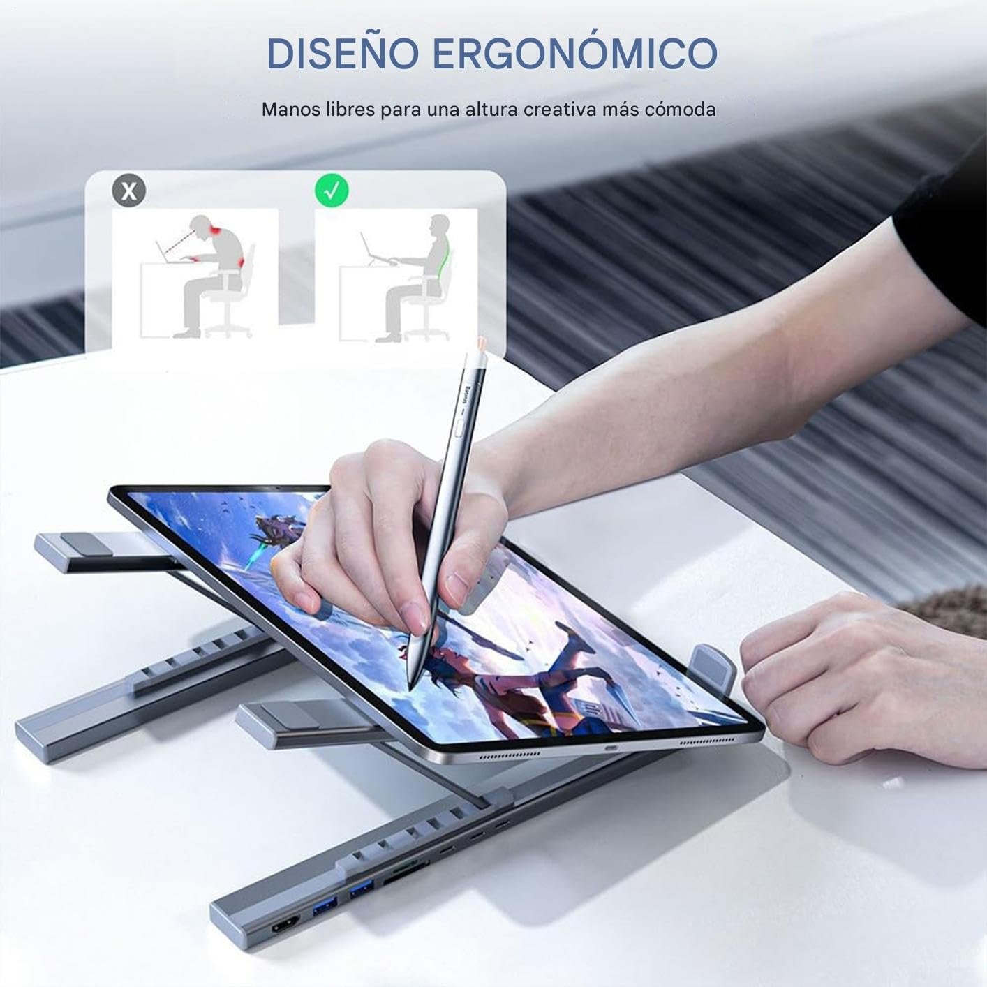 Подставка для ноутбука с регулируемой высотой - эргономичный адаптер 8-в-1 Multiport с быстрой зарядкой для ноутбука, фото №6 Подставка для ноутбука с регулируемой высотой - эргономичный адаптер 8-в-1 Multiport с быстрой зарядкой для ноутбука, фото №6