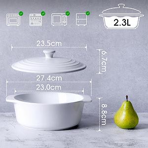 Форма для запекания NUTRIUPS круглая керамическая с крышкой 23 см белая synthetic.ua - Фото 1