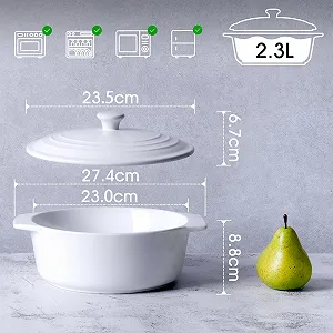 Форма для запекания NUTRIUPS круглая керамическая с крышкой 23 см белая synthetic.ua - Фото 1