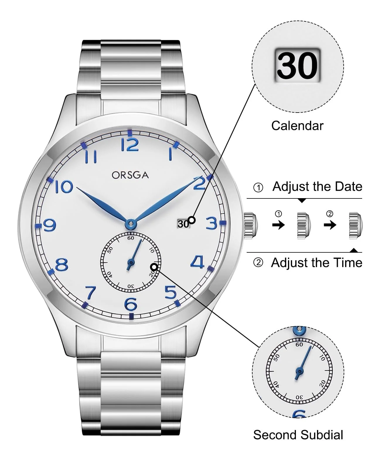 Мужские часы CIVO Аналоговые Кварцевые Модные из нержавеющей стали Большой циферблат с календарем даты и дня, фото №6