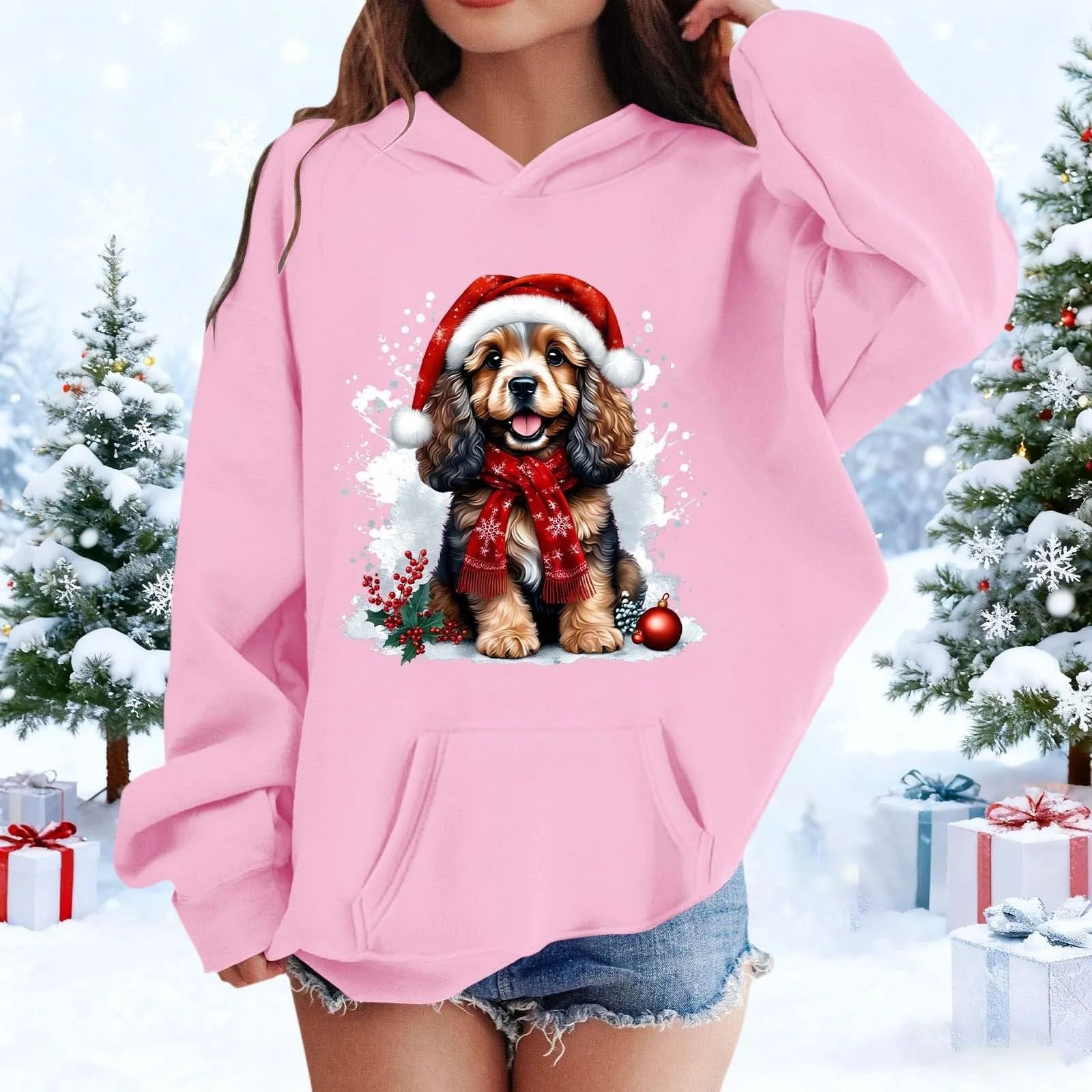 Худи Рождественский Детский с принтом, Мягкий Флисовый Топ, Уютная Зимняя Одежда, фото №3