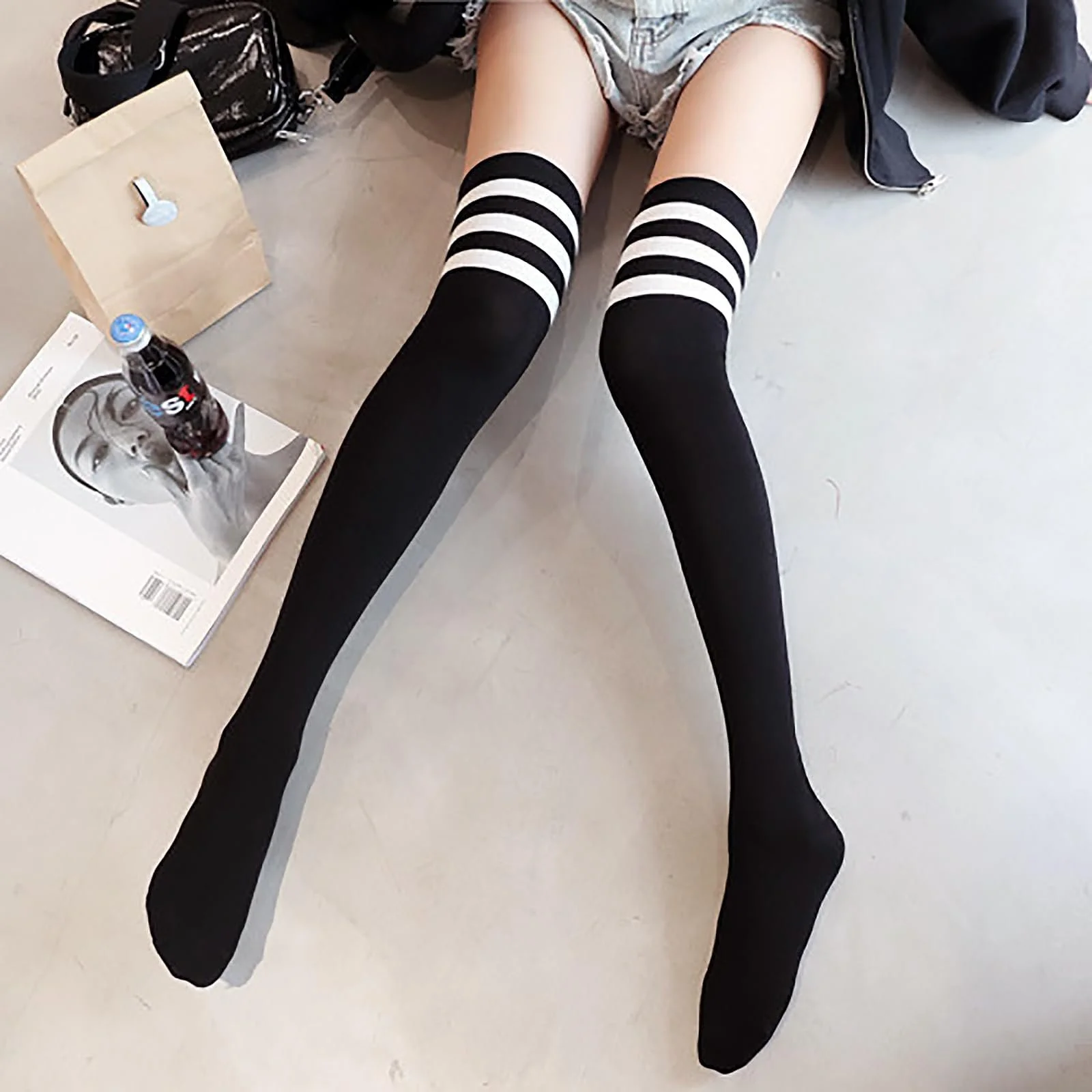 Гетры KEYRI 2 пары, гетры до икр, чулки, носки до середины ног, 3 полосатые длинные носки, One Size, модные и универсальные, фото №6