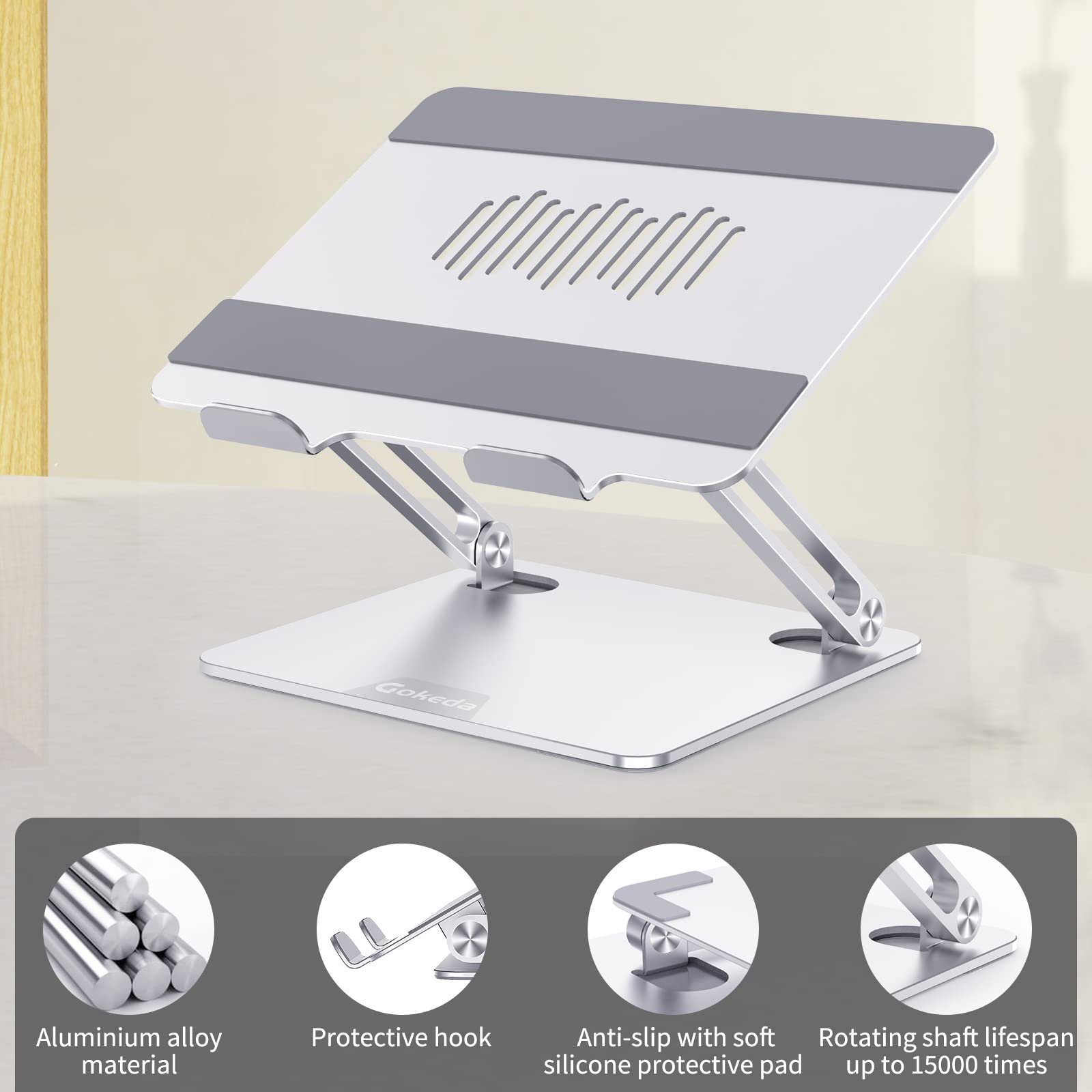 Підставка для ноутбука Gokeda, ергономічна, алюмінієва, сумісна з MacBook Air/Pro, Dell, HP, Lenovo, іншими ноутбуками 10-15,6 дюймів, фото №4 Підставка для ноутбука Gokeda, ергономічна, алюмінієва, сумісна з MacBook Air/Pro, Dell, HP, Lenovo, іншими ноутбуками 10-15,6 дюймів, фото №4