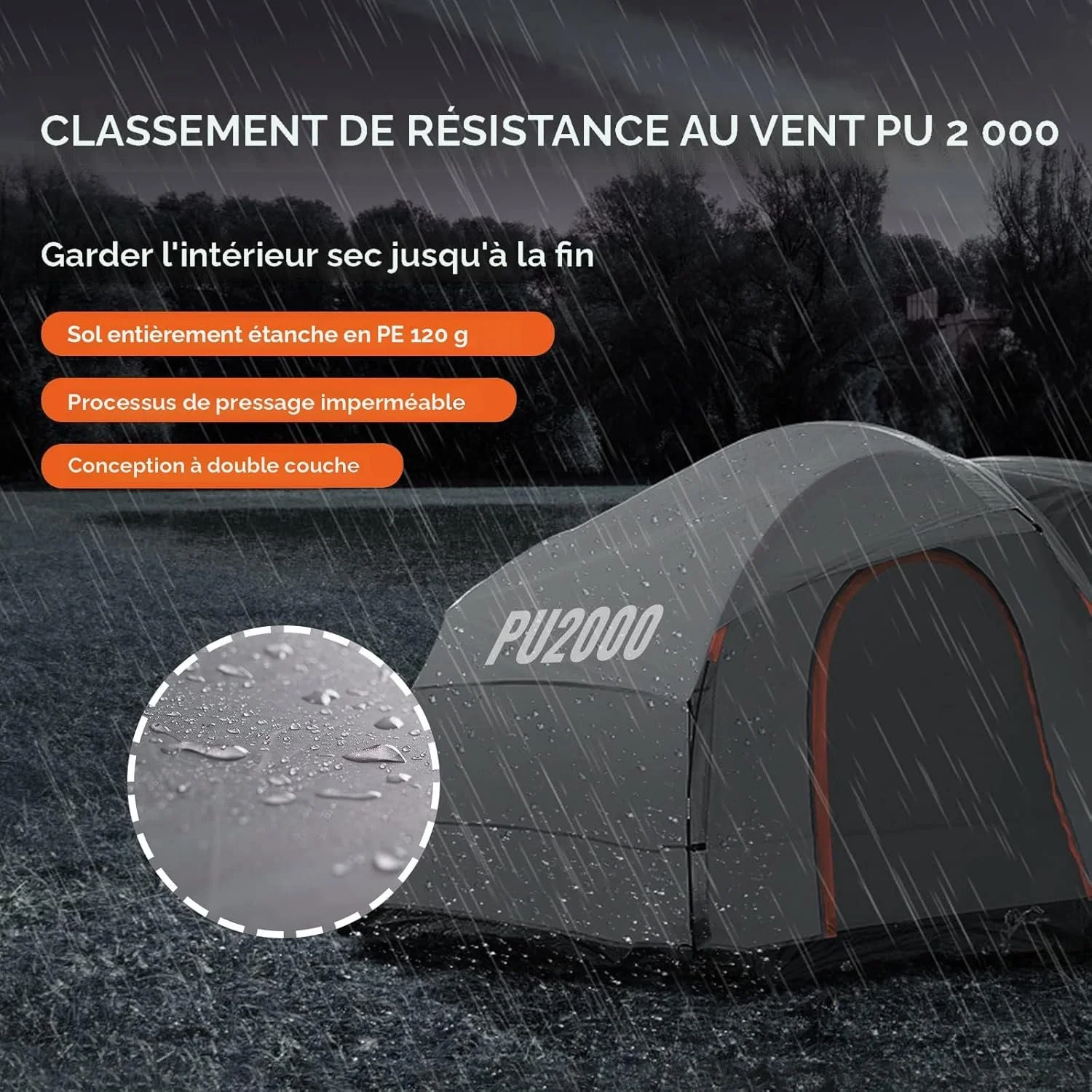 Кемпінговий намет VEVOR SUV Tent / 5-8 осіб / водонепроникний PU2000 мм / Сірий, фото №4