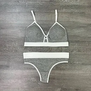 Купить Хлопковый серый женский комплект рубчик - Фото 1 Хлопковый серый женский комплект рубчик - Фото 1