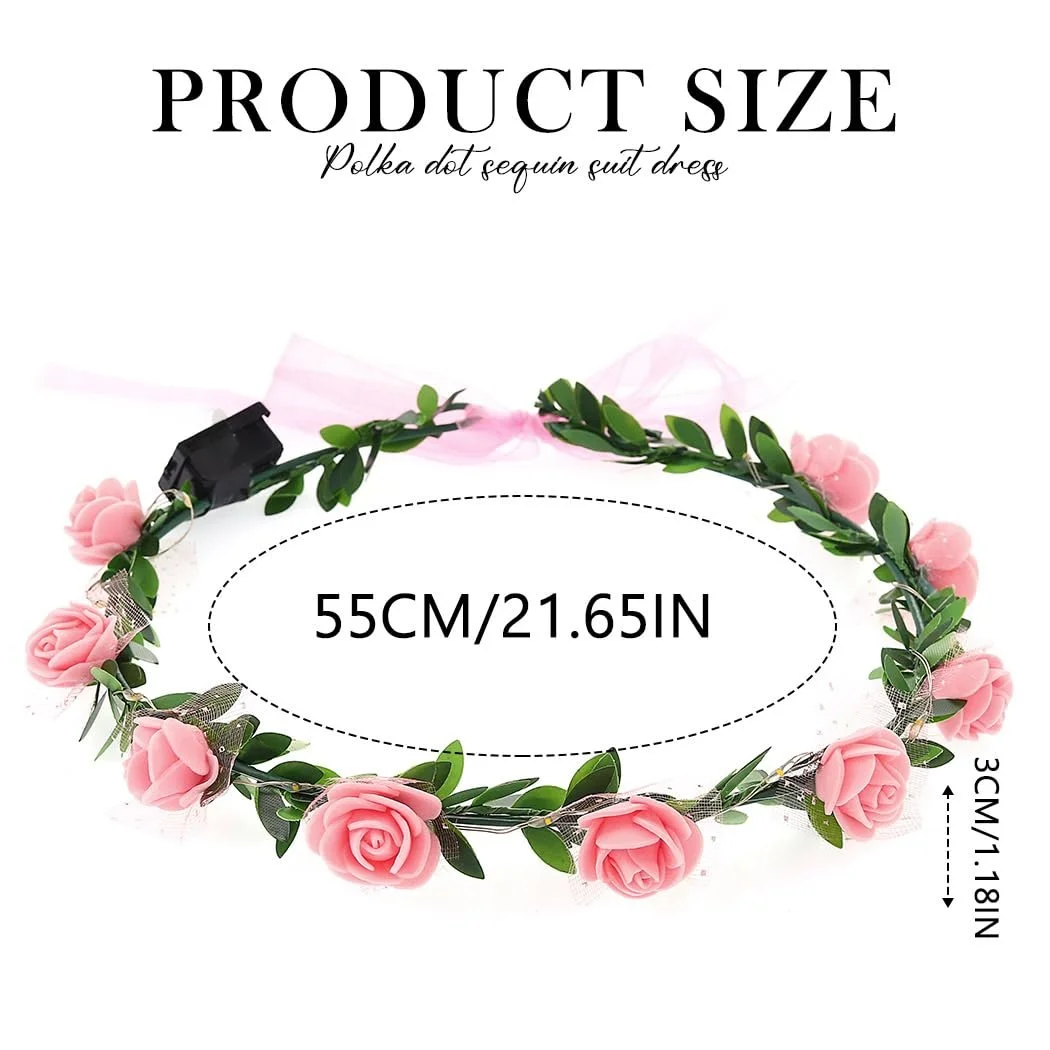 Вінок для волосся Zoestar зі світлодіодними квітами, рожевий, стандартний розмір, фото №3