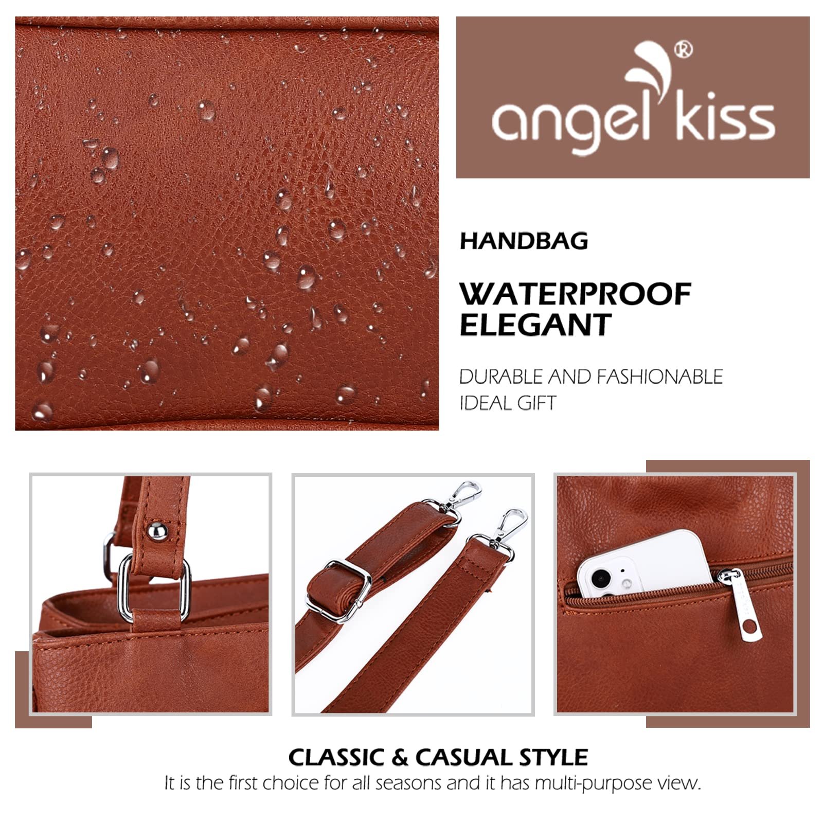 Сумка с верхней ручкой Angel Kiss кожаная, многофункциональная, коричневая, фото №5