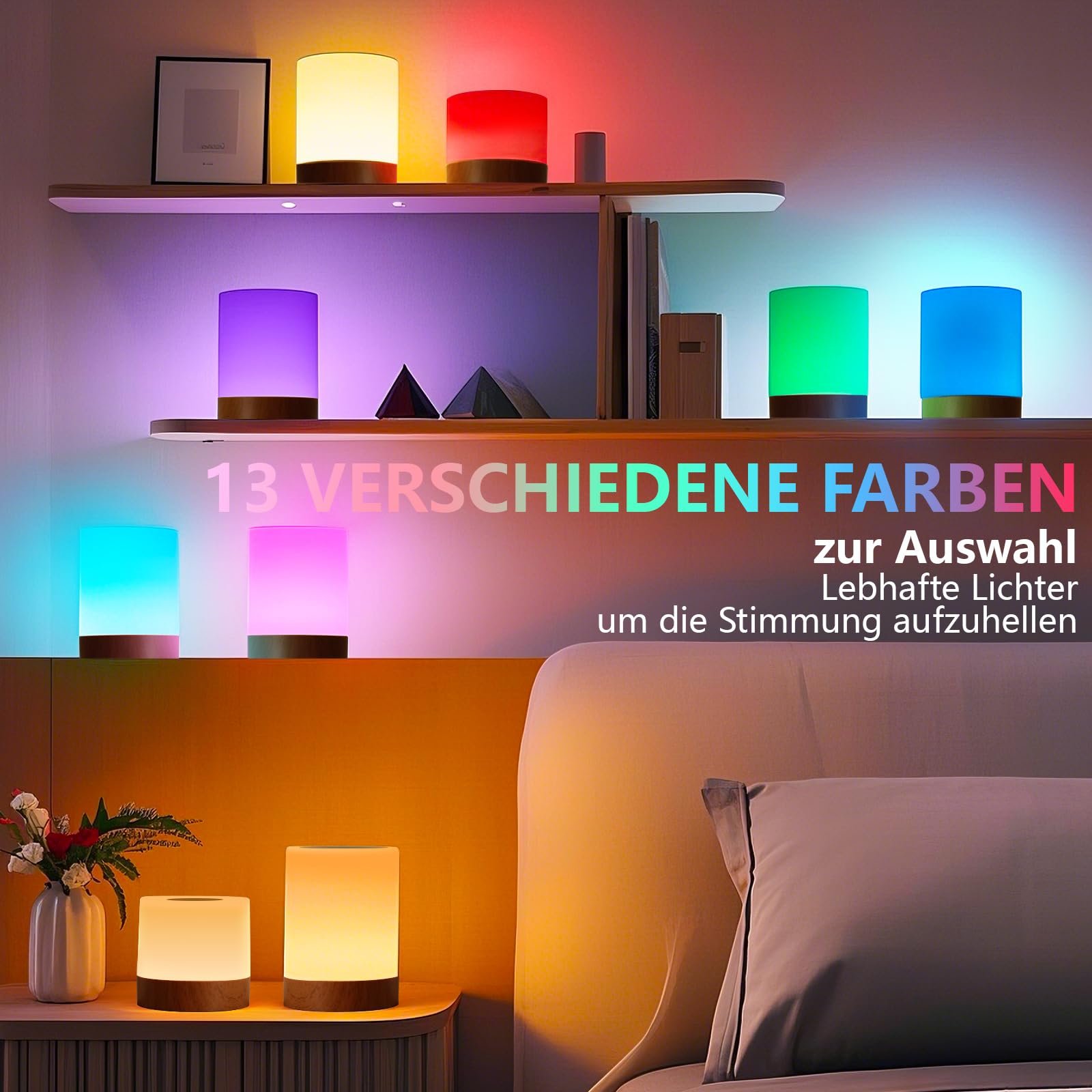 Настільна лампа-нічник LED Бездротова Сенсорна 13 кольорів Акумуляторна USB Таймер Дерево, фото №2