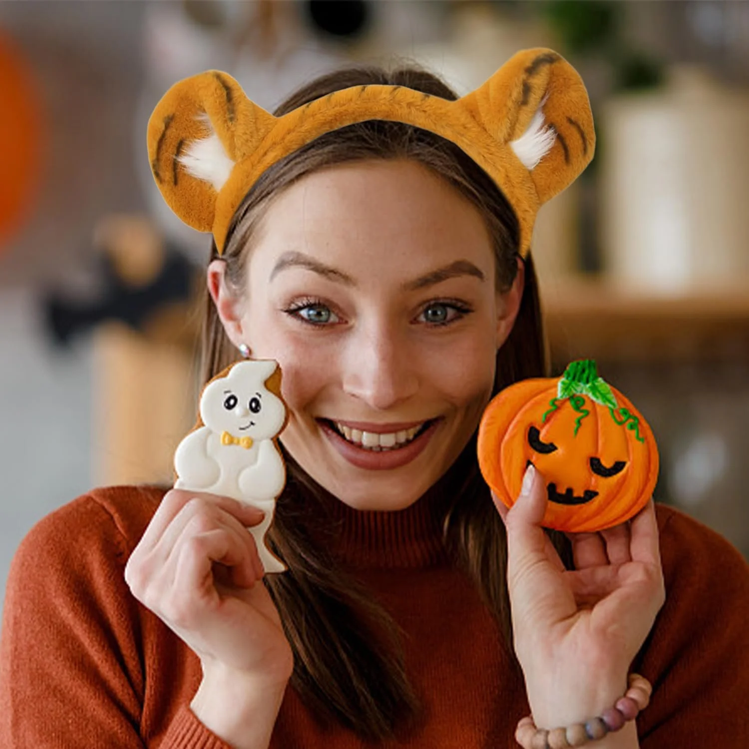 Обруч для волосся Вуха тигра Плюшевий Помаранчевий, фото №6