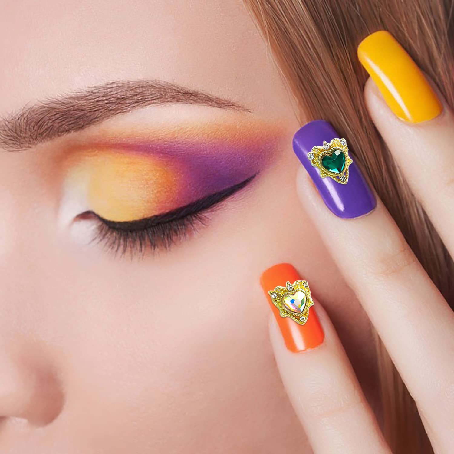 3D Украшения для ногтей WOKOTO Серия Сердце, Стразы, 30 шт, Разноцветные, фото №4