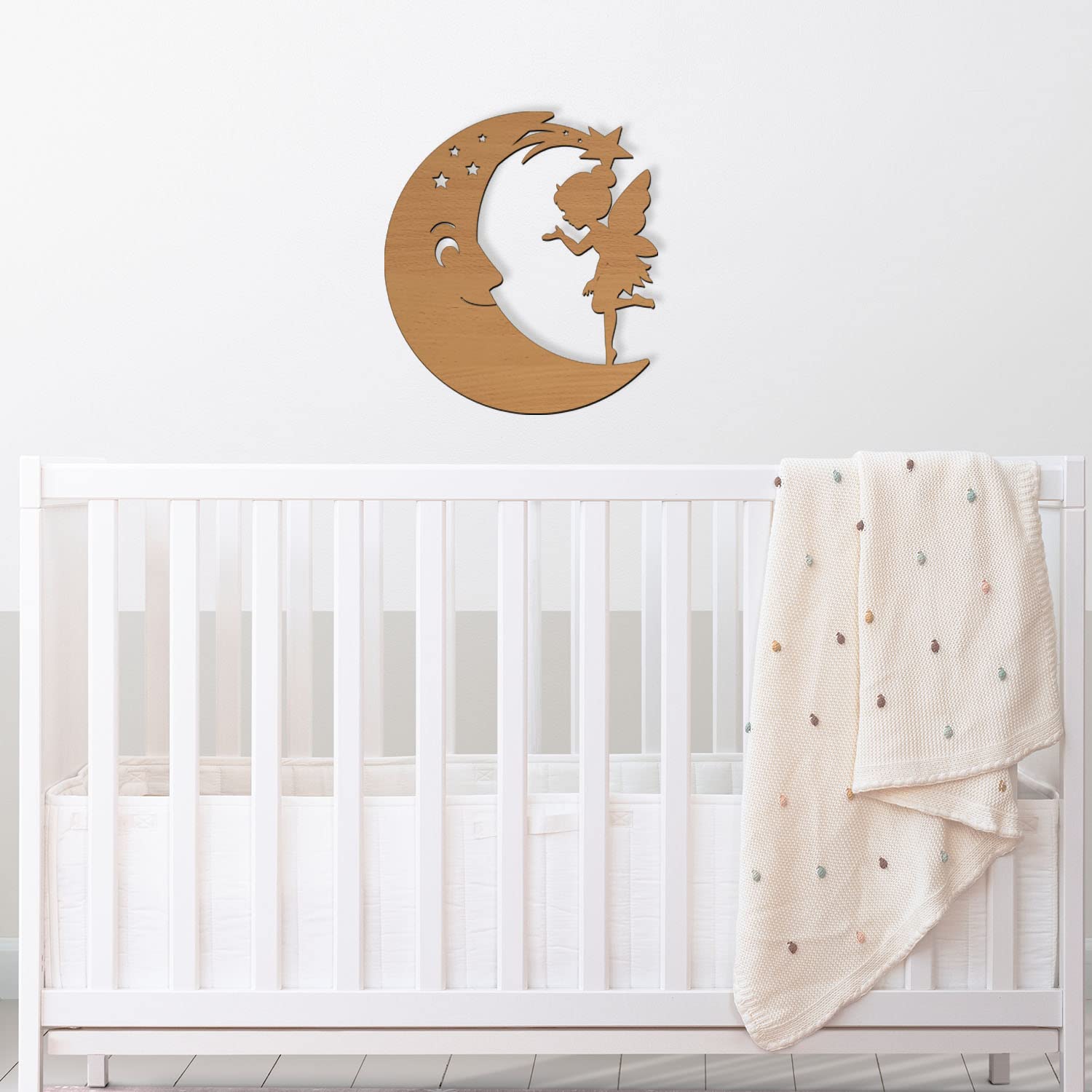 Настенный светильник Fairy на Луне I Ночник Snooze Light для детской комнаты детей девочек мальчиков I MDF дерево на батарейках, фото №5