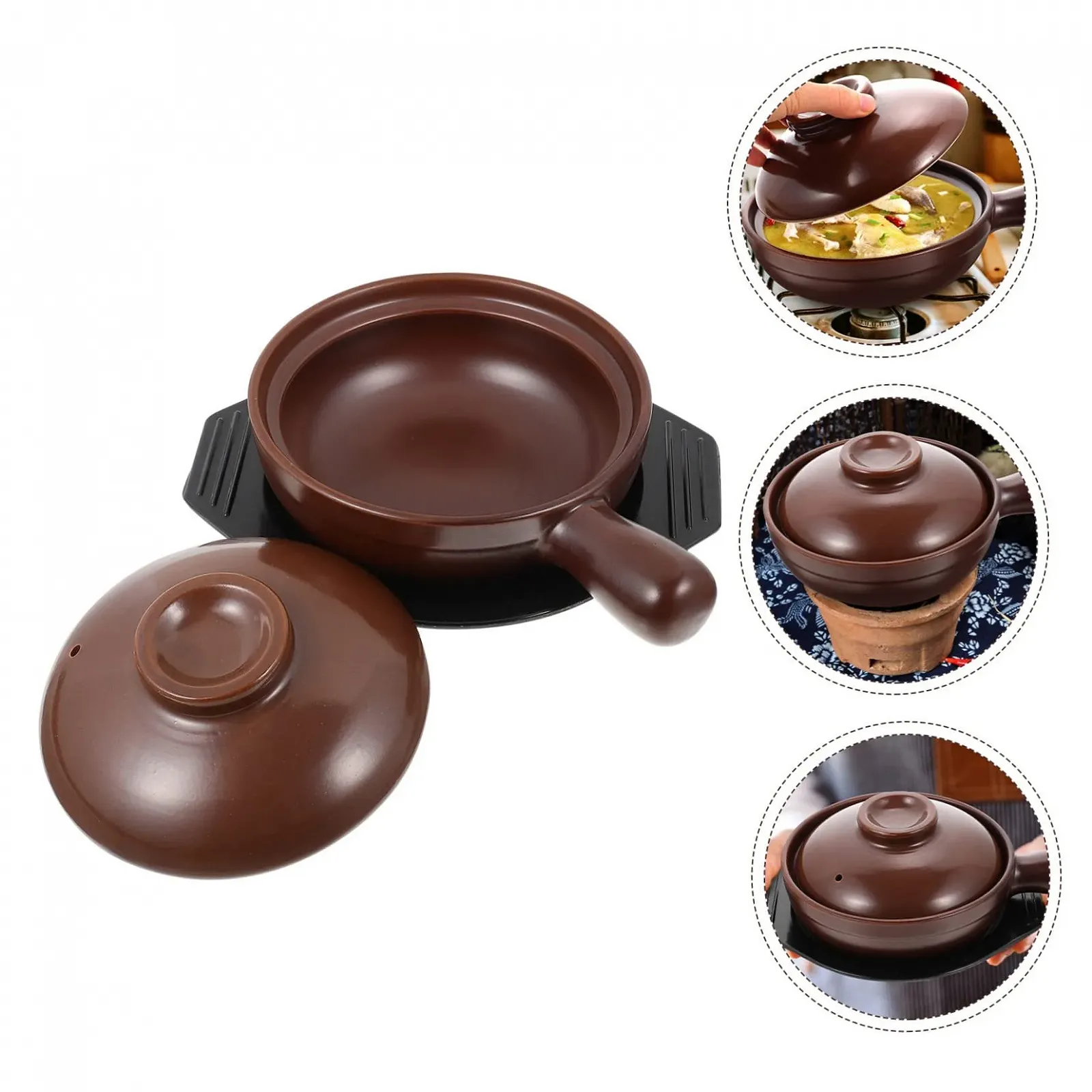 Кастрюля керамическая для тушения с ручкой термостойкая с крышкой, фото №7