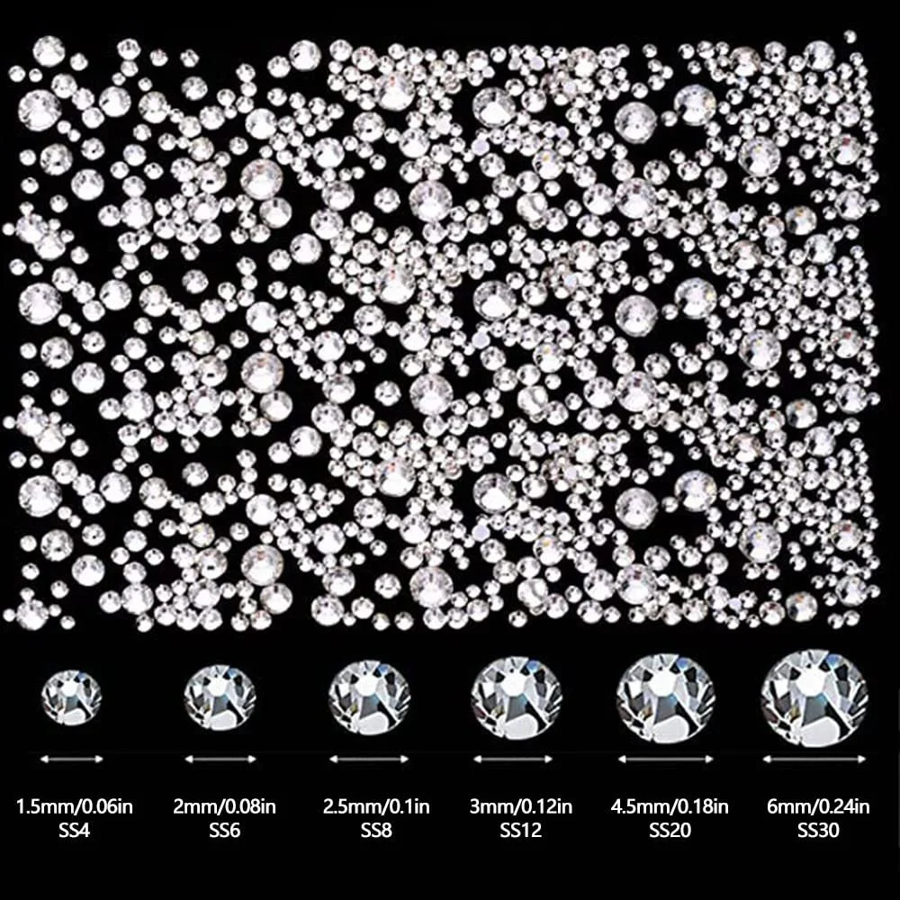 Стразы SagaSave 2000 шт., кристаллы для ногтей, плоская задняя часть, 6 размеров 1,5-6 мм в коробке с 12 отделениями, зеленый, фото №4
