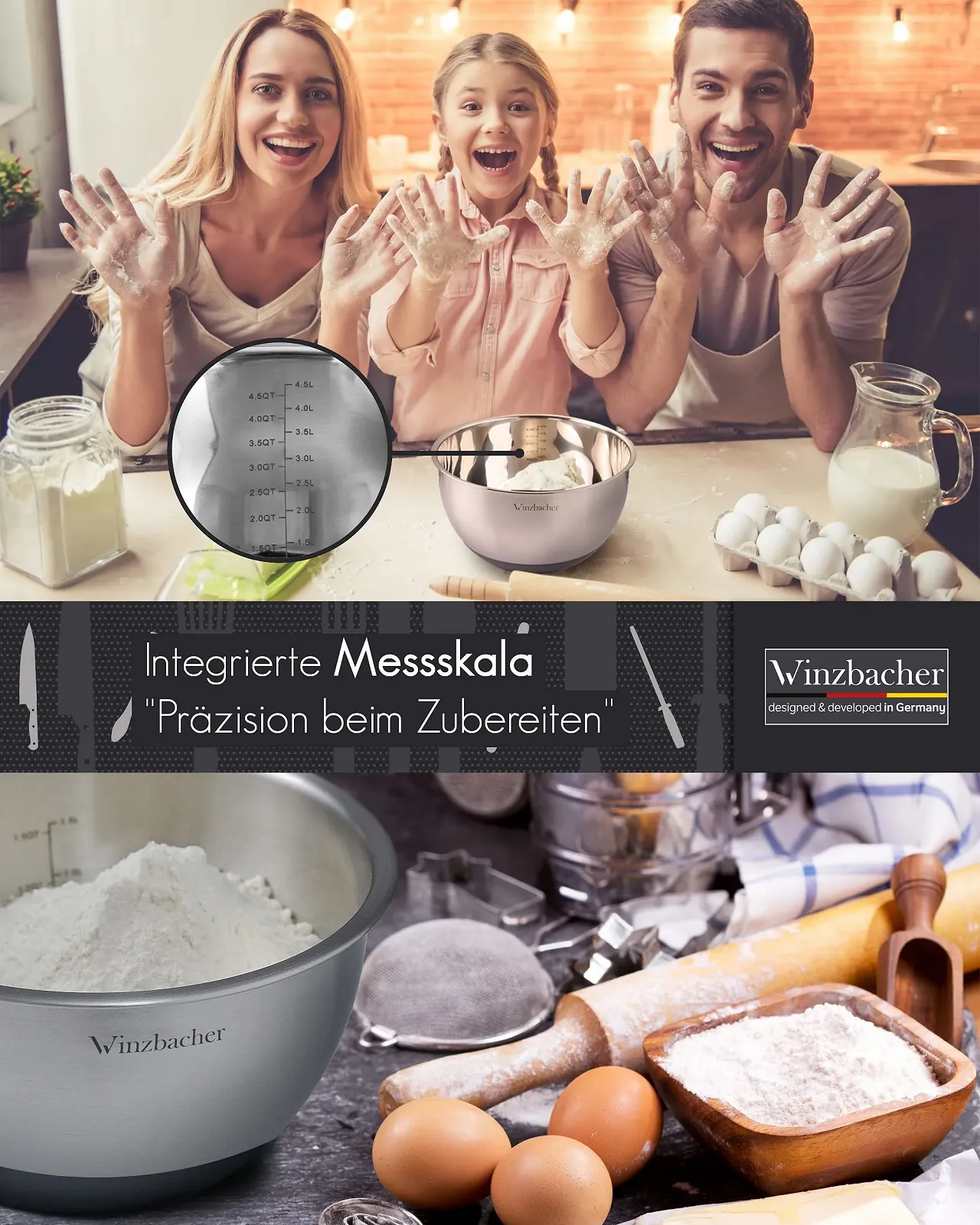 Набор мисок Winzbacher с крышками 5 шт 1л, 1,5л, 2,5л, 3,5л, 4,5л нержавеющая сталь, фото №5 Набор мисок Winzbacher с крышками 5 шт 1л, 1,5л, 2,5л, 3,5л, 4,5л нержавеющая сталь, фото №5