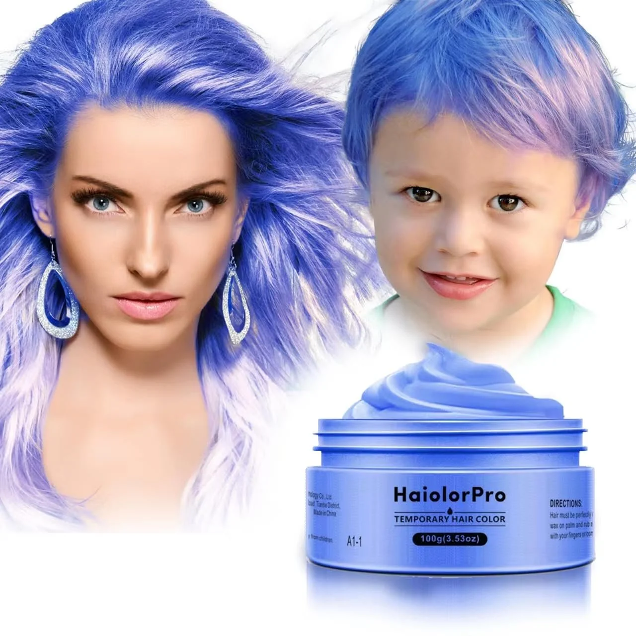 Тимчасова фарба для волосся Ultramarine HaiolorPro, змивна, віск для волосся для чоловіків і жінок, фото №1 Тимчасова фарба для волосся Ultramarine HaiolorPro, змивна, віск для волосся для чоловіків і жінок, фото №1