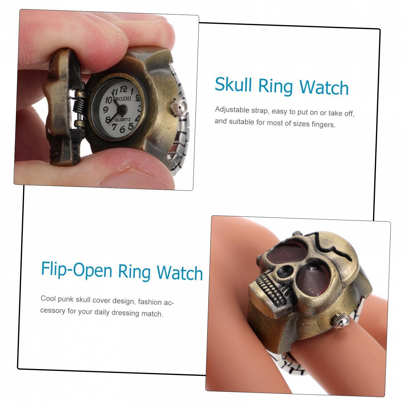 Кольцо-часы OATIPHO Голова призрака, 2 шт. Цифровые часы для женщин, кольца на палец, цинковый сплав, фото №6
