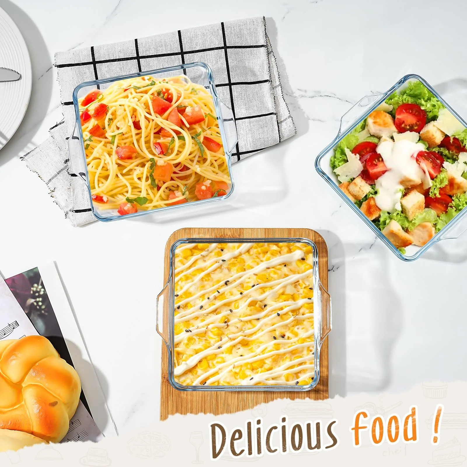 Формы для запекания стеклянные квадратные маленькие 4 шт. 12,7x12,7 см для духовки и микроволновой печи, фото №4