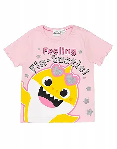 Комплект піжами для дівчаток Baby Shark рожевий Дитяча футболка та шорти synthetic.ua - Фото 1