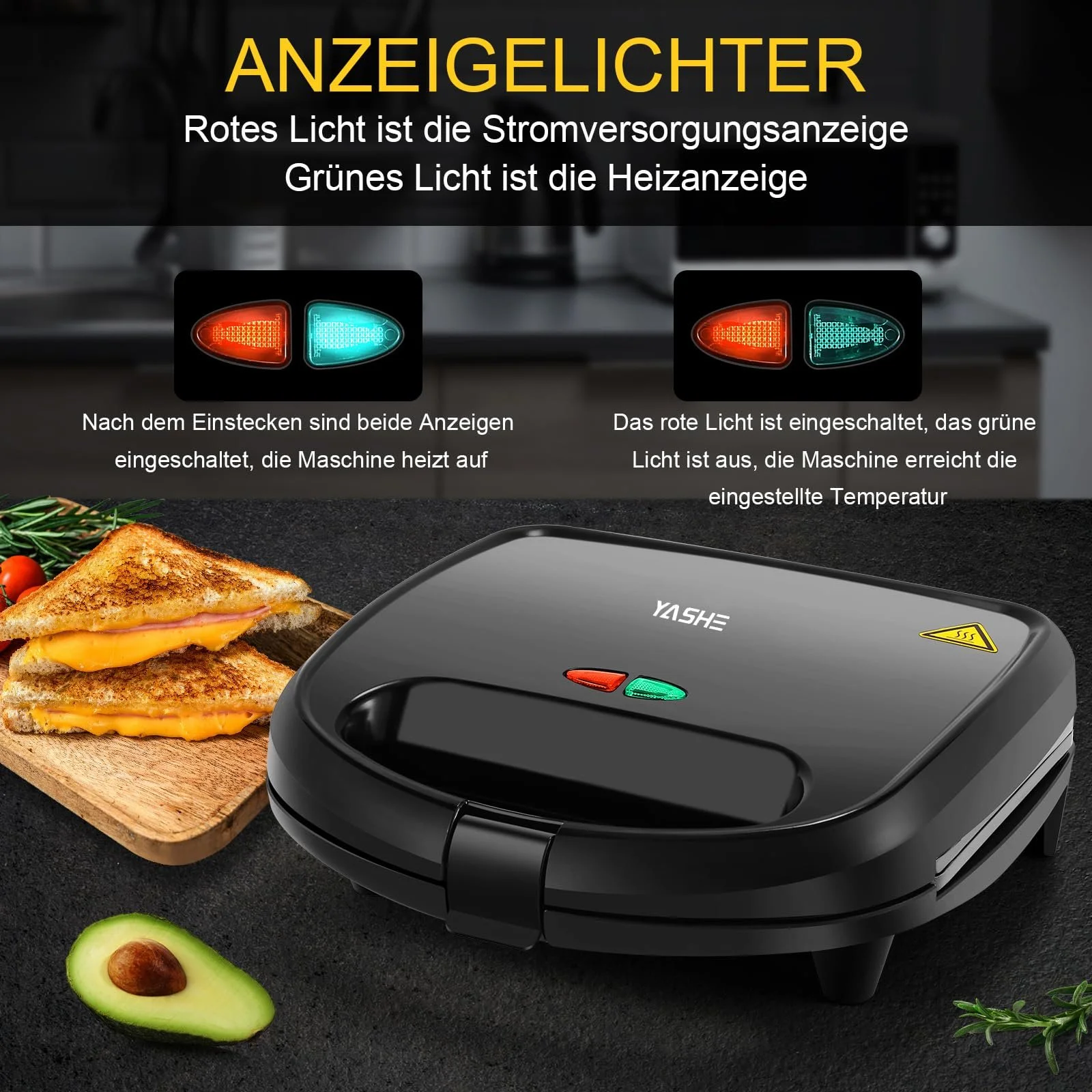 Сэндвичница YASHE для 2 сэндвичей, 2-слойное антипригарное покрытие, Быстрый нагрев, фото №4