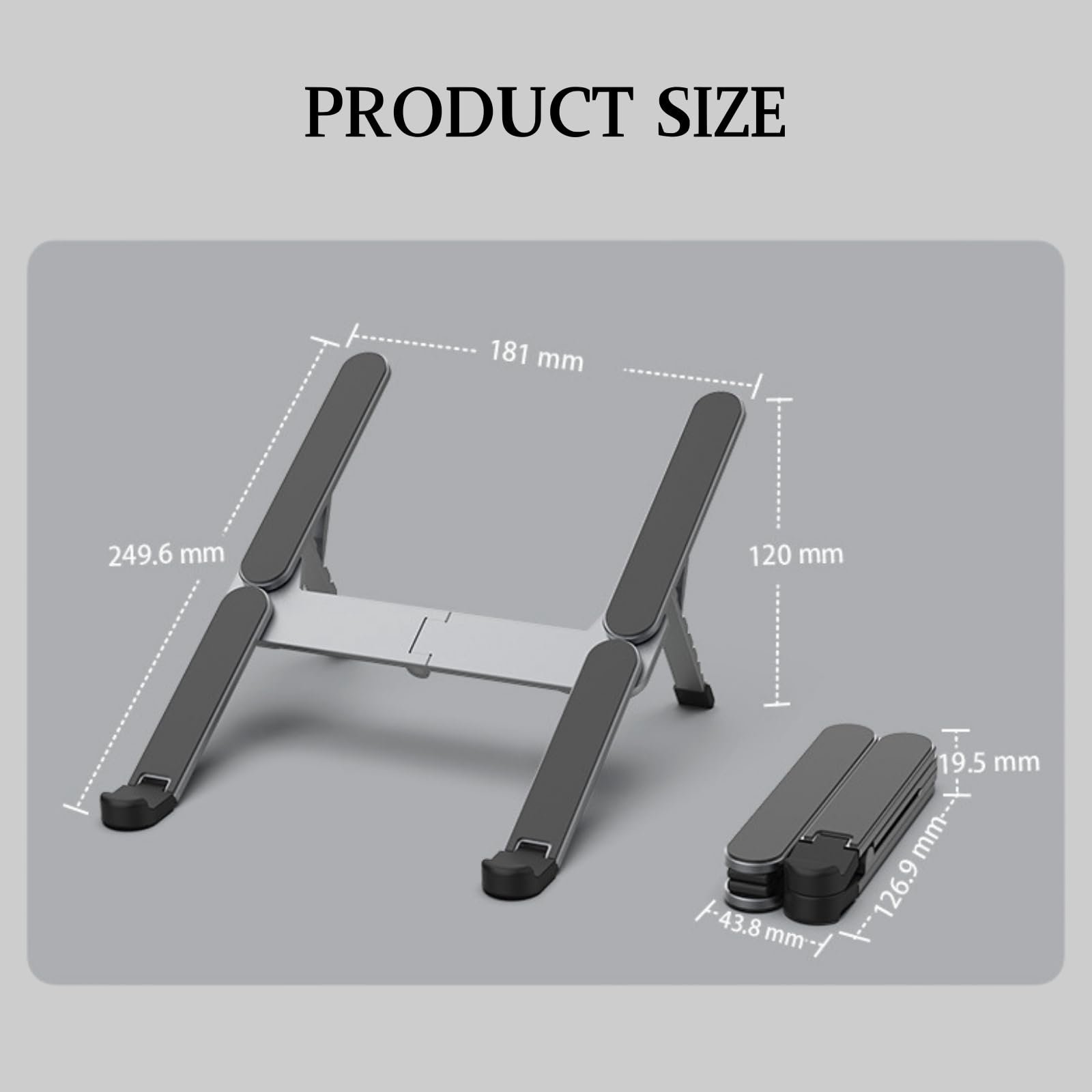 Підставка для ноутбука для подорожей, регульована по висоті вентильована з алюмінію, складна портативна, фото №7