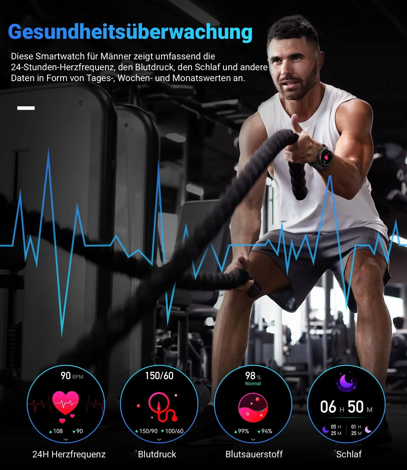 Смарт-годинник LIGE чоловічий з функцією телефону, 1.39 дюйма, військовий смарт-годинник з 24-годинним моніторингом серцевого ритму, фото №4 Смарт-годинник LIGE чоловічий з функцією телефону, 1.39 дюйма, військовий смарт-годинник з 24-годинним моніторингом серцевого ритму, фото №4