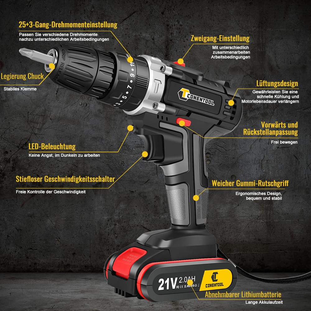 Шуруповерт CONENTOOL 21V Акумуляторний Набір, фото №7 Шуруповерт CONENTOOL 21V Акумуляторний Набір, фото №7