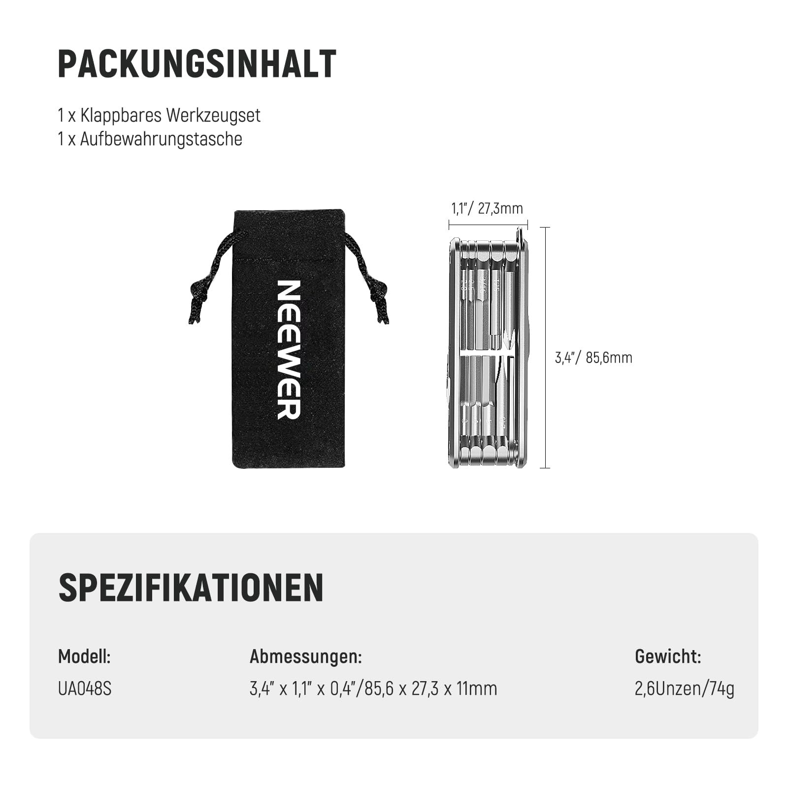 Набір з викруткою NEEWER UA048S 10-в-1 багатофункціональний складний сріблястий, фото №7