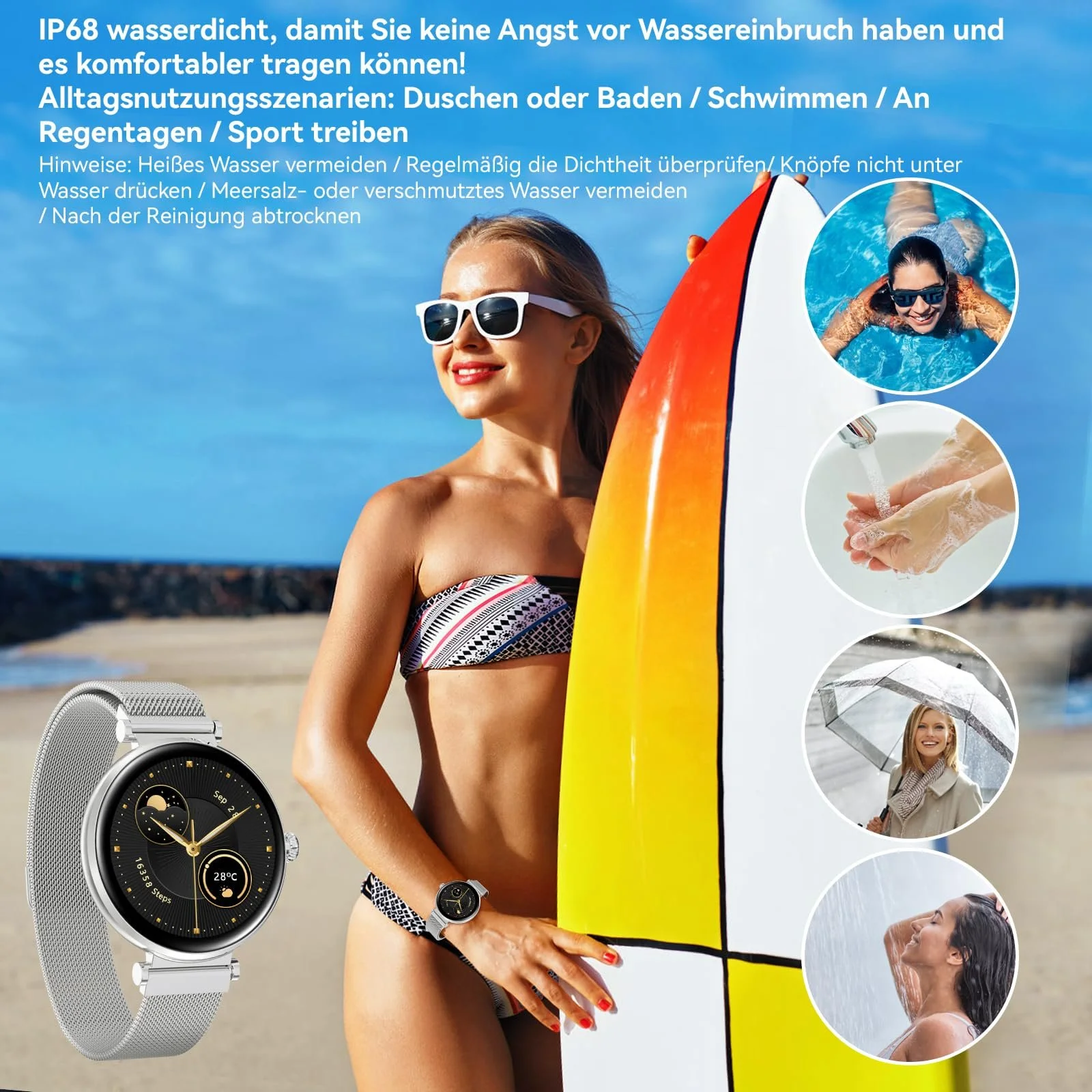 Смартгодинник Bebinca Жіночий Функція телефона, 1.32 Дюйми HD Квадратний, фото №5