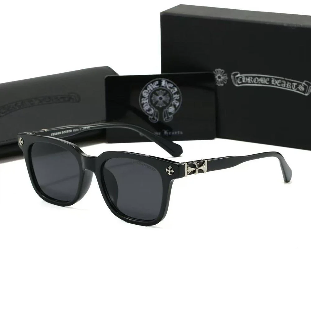 Мужские солнцезащитные очки Chrome Hearts черные с чехлом, фото №1