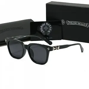 Мужские солнцезащитные очки Chrome Hearts черные с чехлом - Фото 1