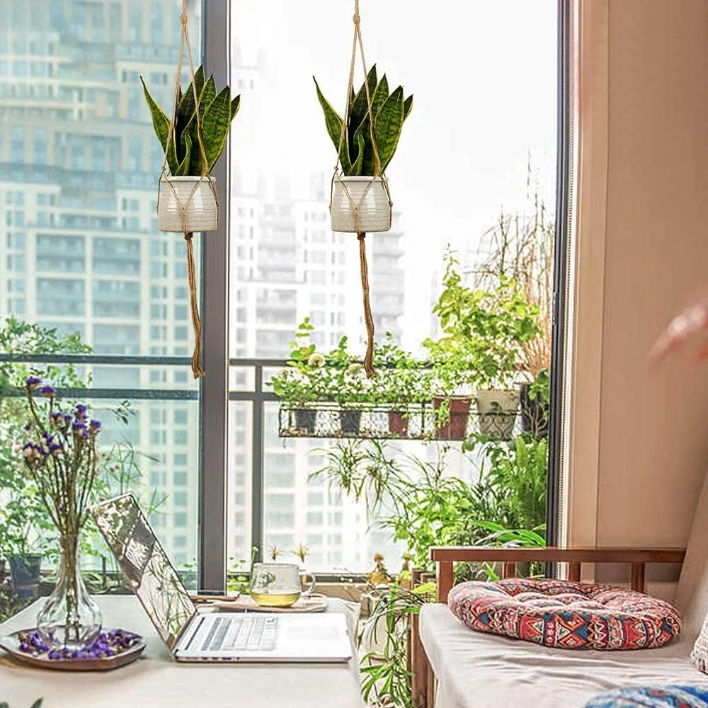 Подвес для растений MEISHANG макраме набор 6 шт хлопковая веревка декоративный, фото №4