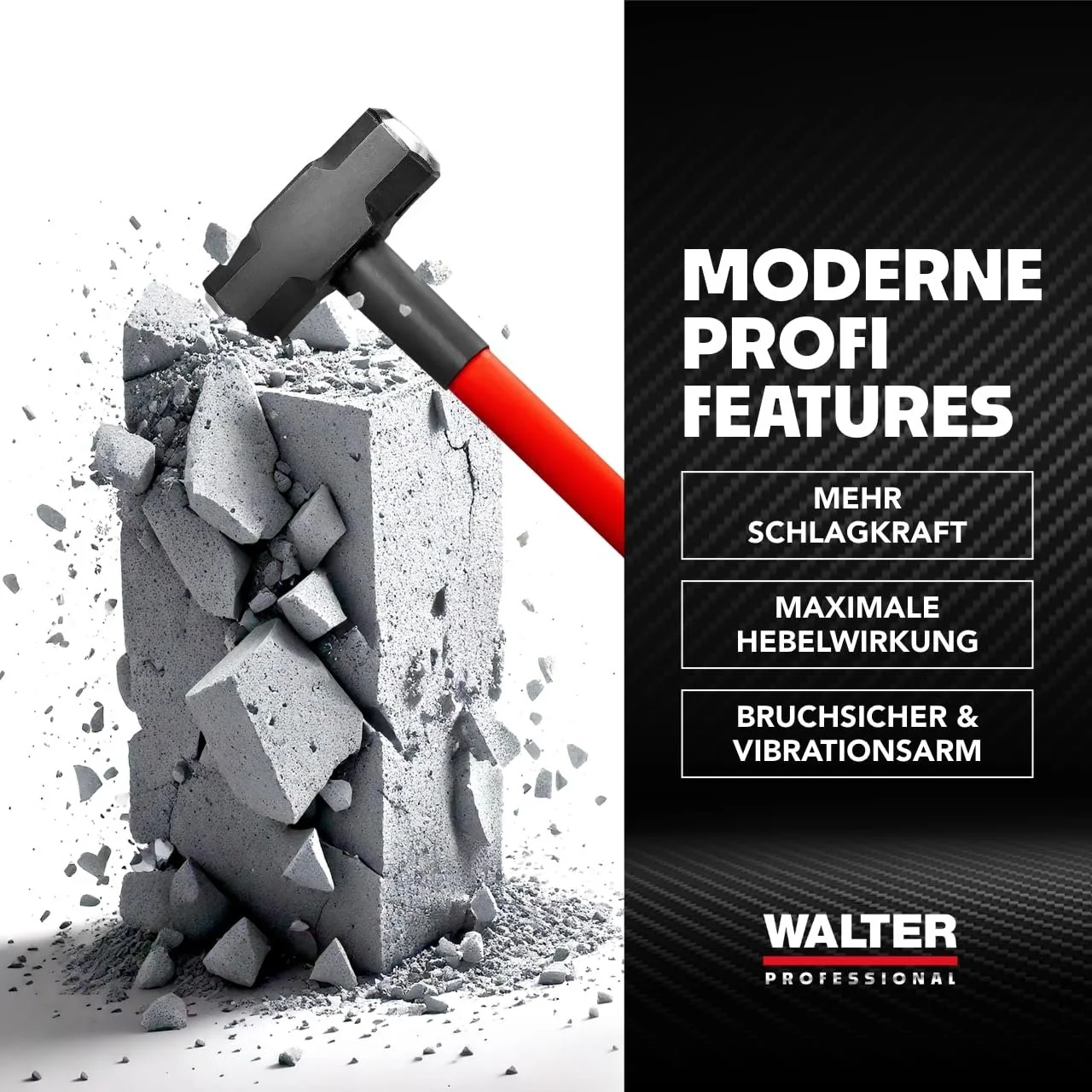 Кувалда WALTER Professional 4.5 кг 90 см с вибропоглощающей рукояткой из стекловолокна, фото №3 Кувалда WALTER Professional 4.5 кг 90 см с вибропоглощающей рукояткой из стекловолокна, фото №3