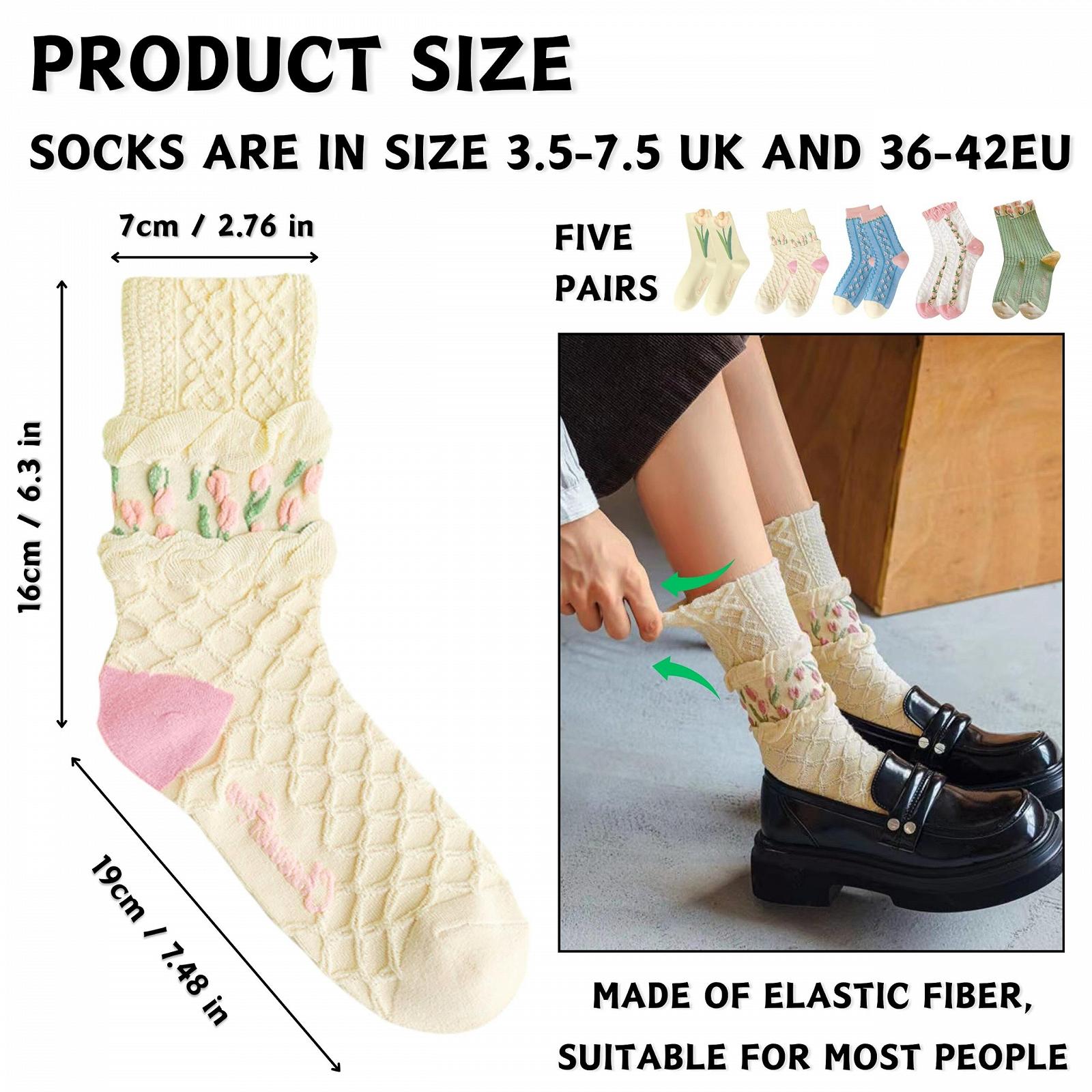 Носки KEYRI, 5 пар, женские, хлопковые, с цветочным узором, винтажные, носки-следки, теплые, повседневные, милые, с рюшами, вышитые, фото №2