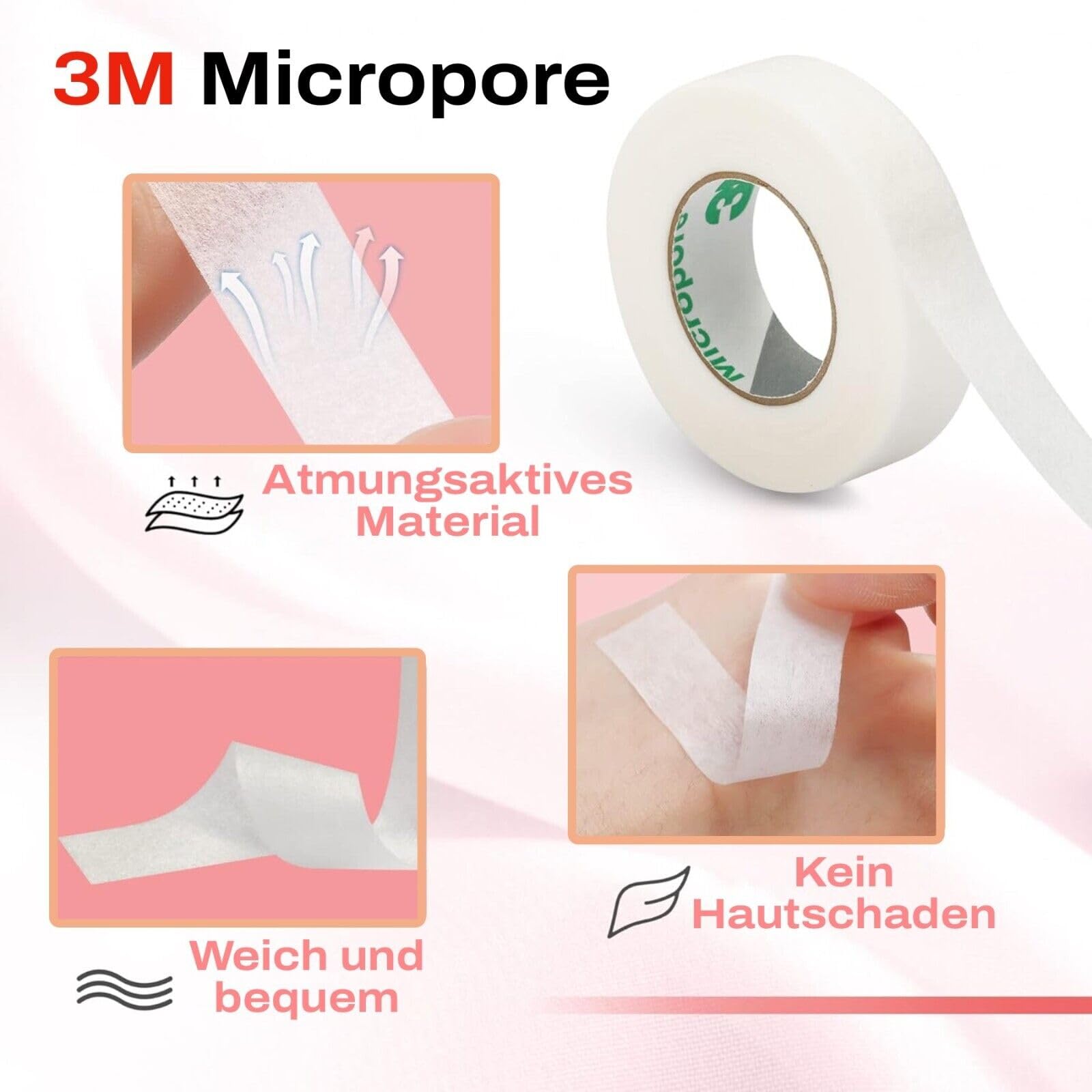 Стрічка 3M Micropore 5 x з підказками для нанесення від p-beauty - для нарощування вій, медичний флісовий пластир - без латексу, гіпоалергенна, дихаюча, водонепроникна - стрічка для вій (1,25 см x 9,14 м), фото №7